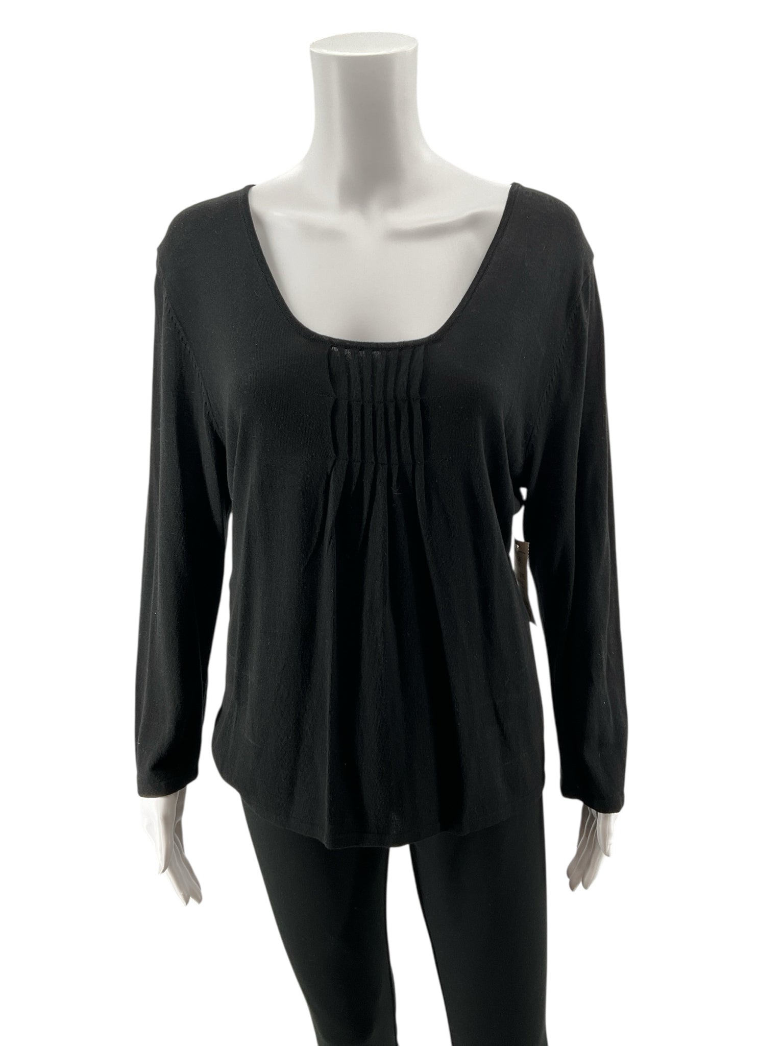 Etcetera Black Rayon Cotton Pintuck Long Sleeve Top XL