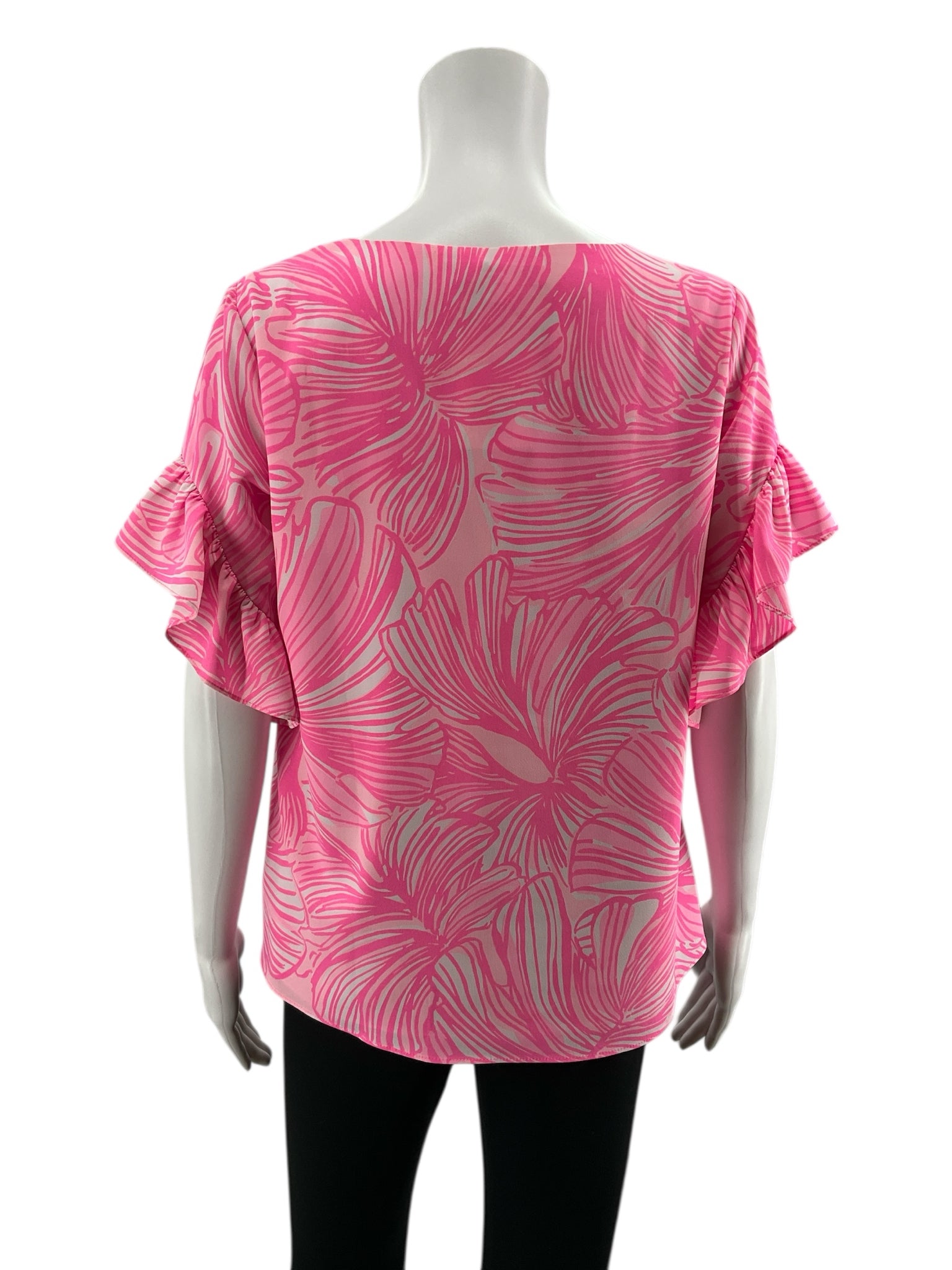 Lilly Pulitzer white/pink Short Sleeve Arabelle Top In The Vias Pink Tropical Leaf Print Blouse XS - Size XS