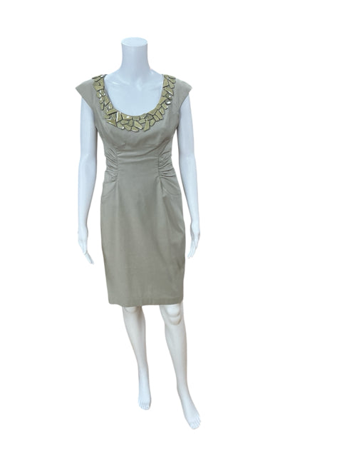 Adrianna Papell Khaki Sheath Khaki Beaded Cap Sleeve Cocktail Dress Size 4 - Size 4