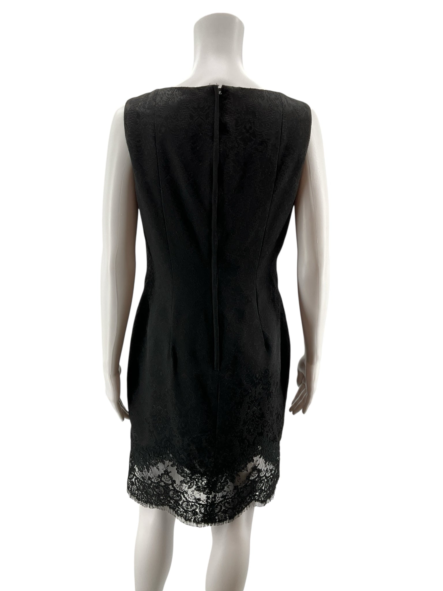 Carmen Marc Valvo Black Lace Baroque Jacquard Sheath Cocktail Dress Size 10
