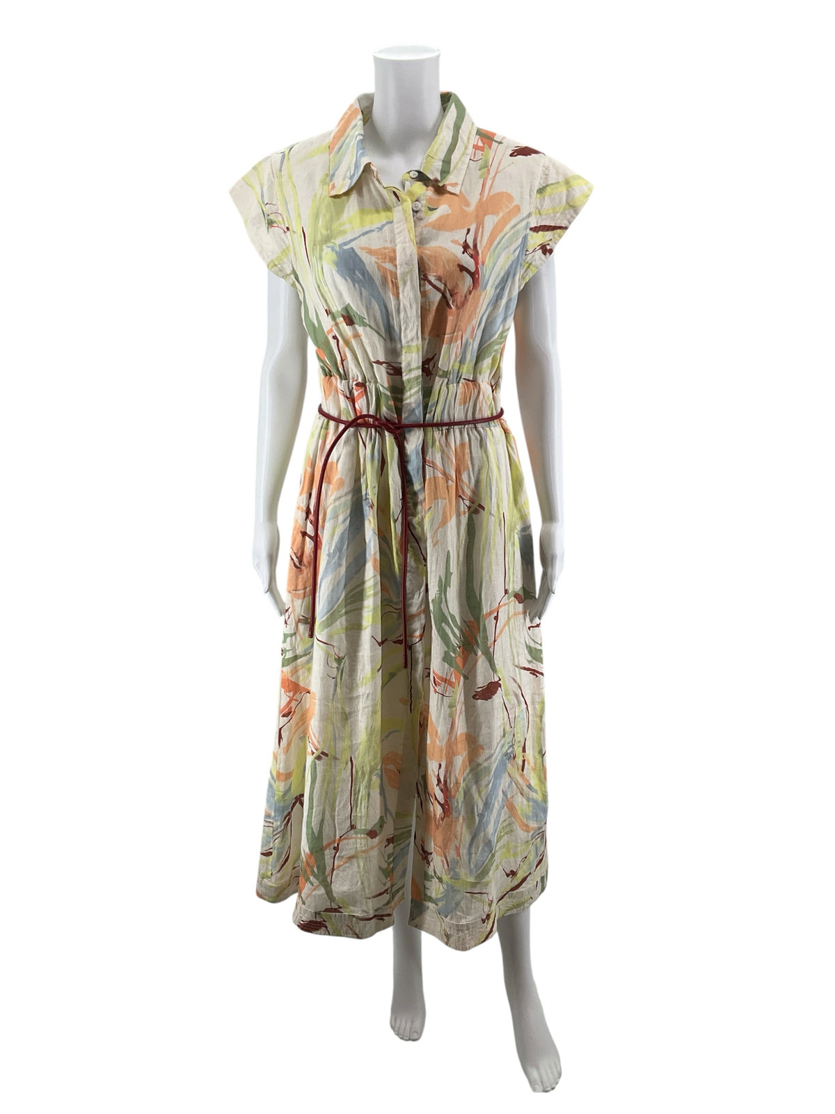 Never A Wallflower Floral Linen Midi Shirt Dress Size Medium - ONLINE ONLY