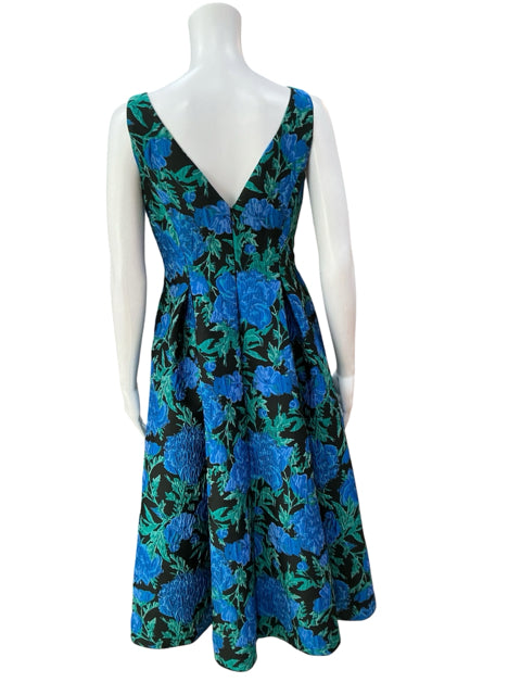 Adrianna Papell Floral Scuba Sheath Dress Size 4 Black Blue Green Sleeveless