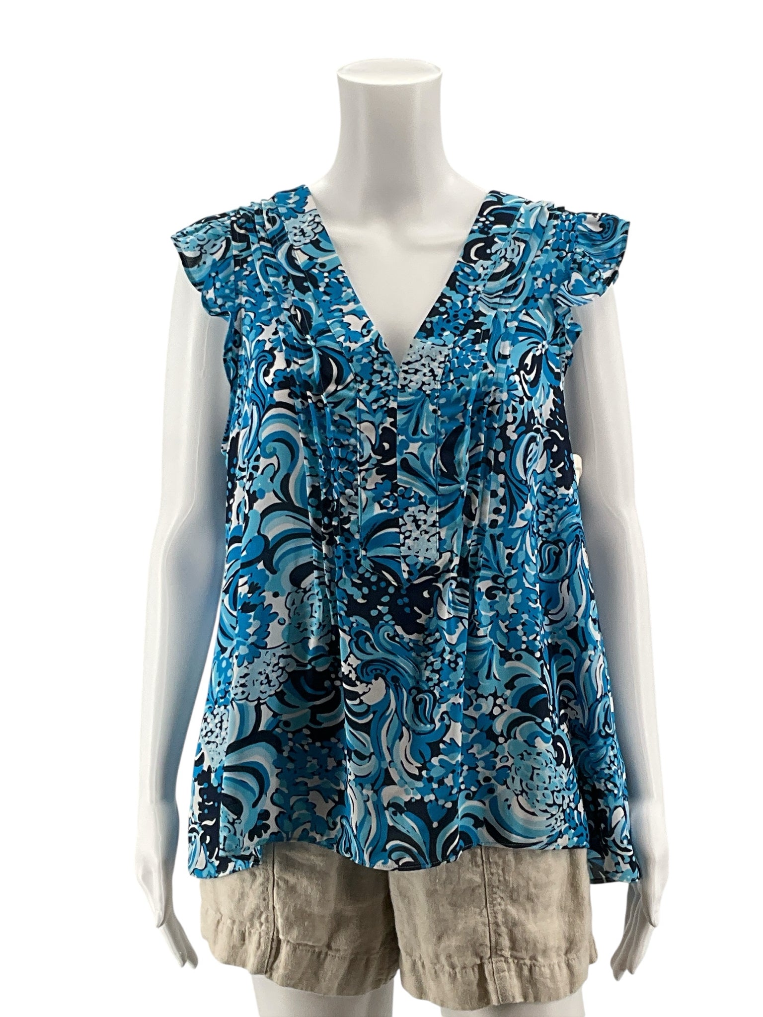 Lilly Pulitzer Kassia Top Bayside Blue Seen and Herd Floral Blouse Size Large