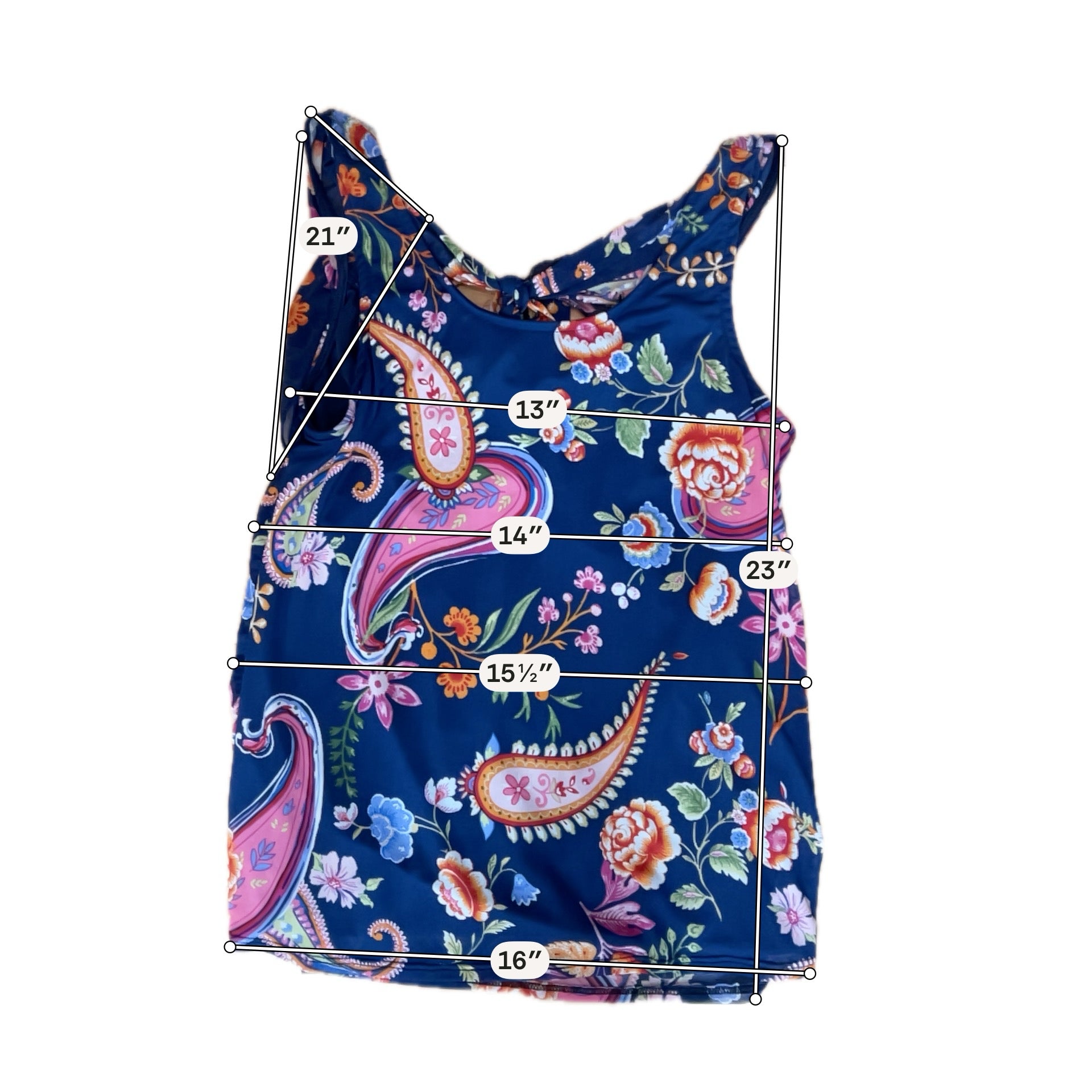 Espresso Paisley Floral Ruffle Tie-Back Tank Top Blue Multi Size Small