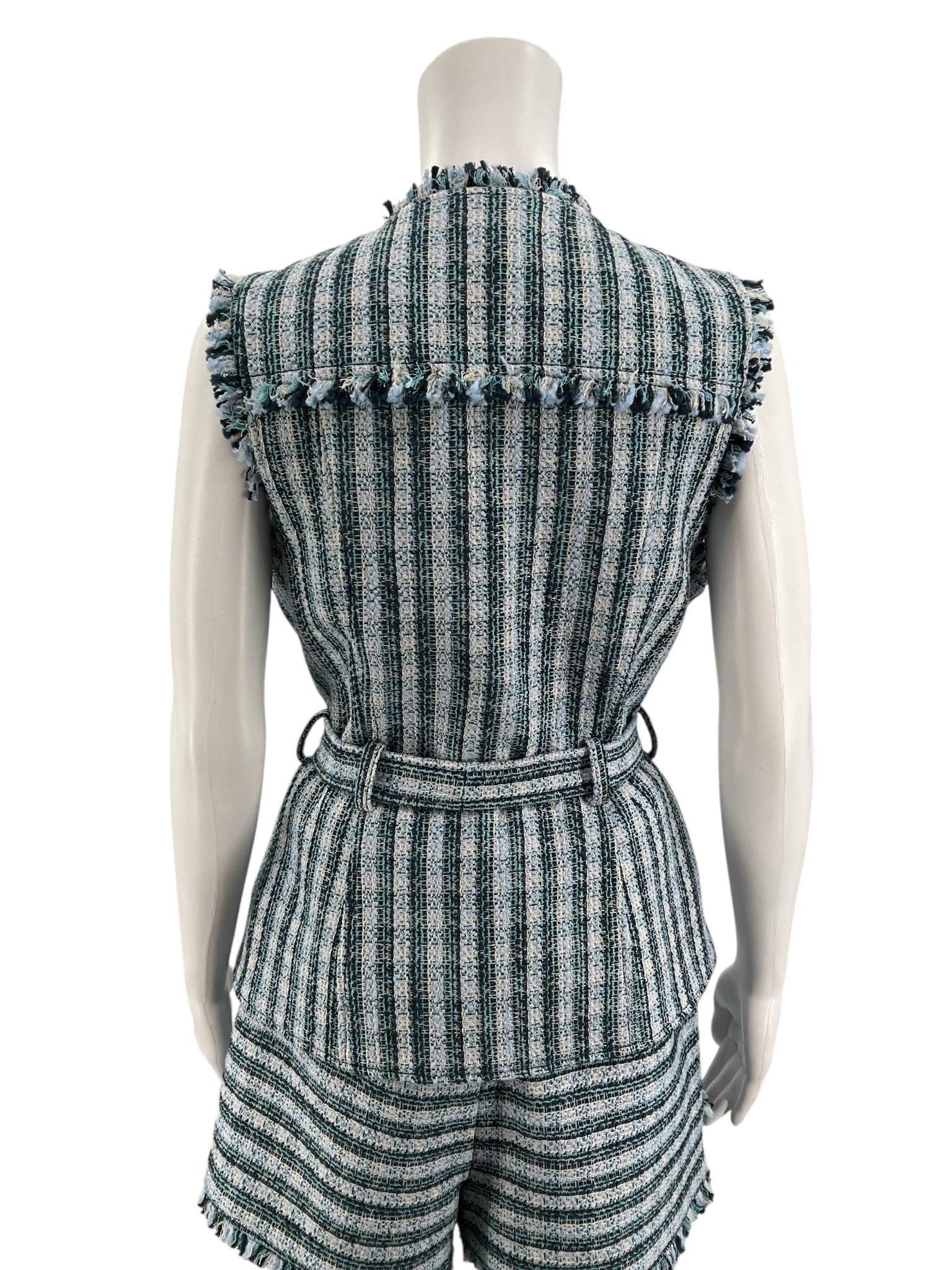 Cinq à Sept Elara Striped Tweed Vest with Frayed Hem Size 4