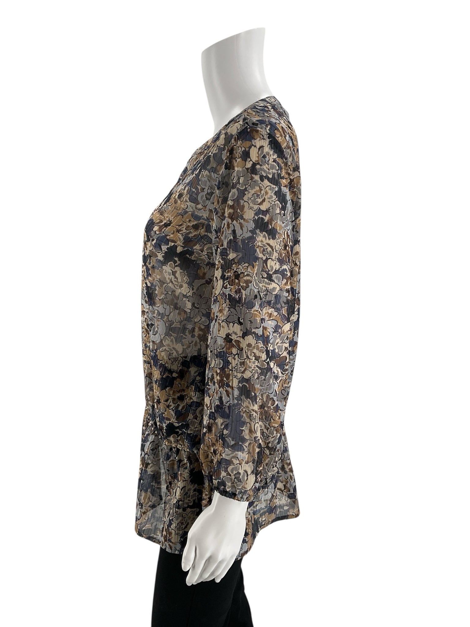 Liz Claiborne Brown/Blue Floral Pre-Owned Ladies Top - Size Medium - Margaret’s Fine Consignment