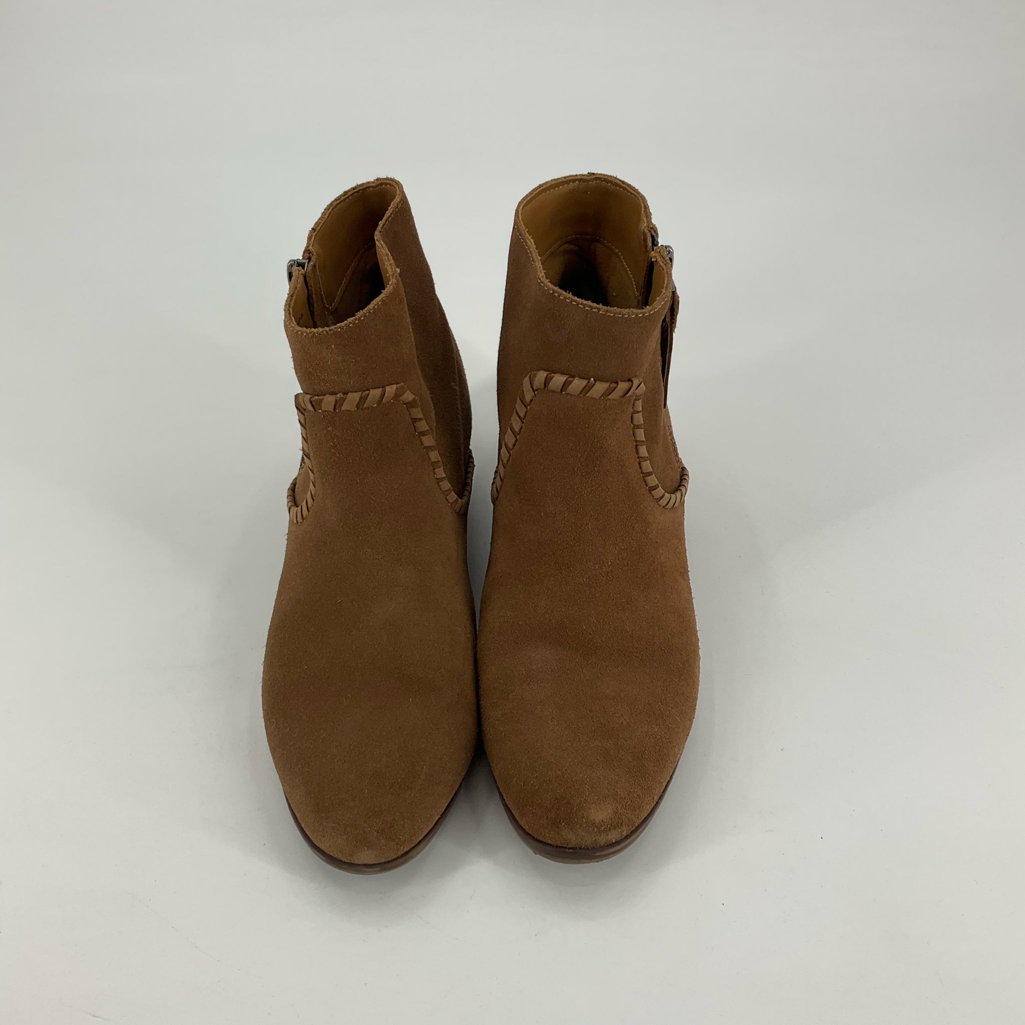 Jack Rogers Liddy Camel Suede Whipstitch Tassel Ankle Boots Womens 9.5