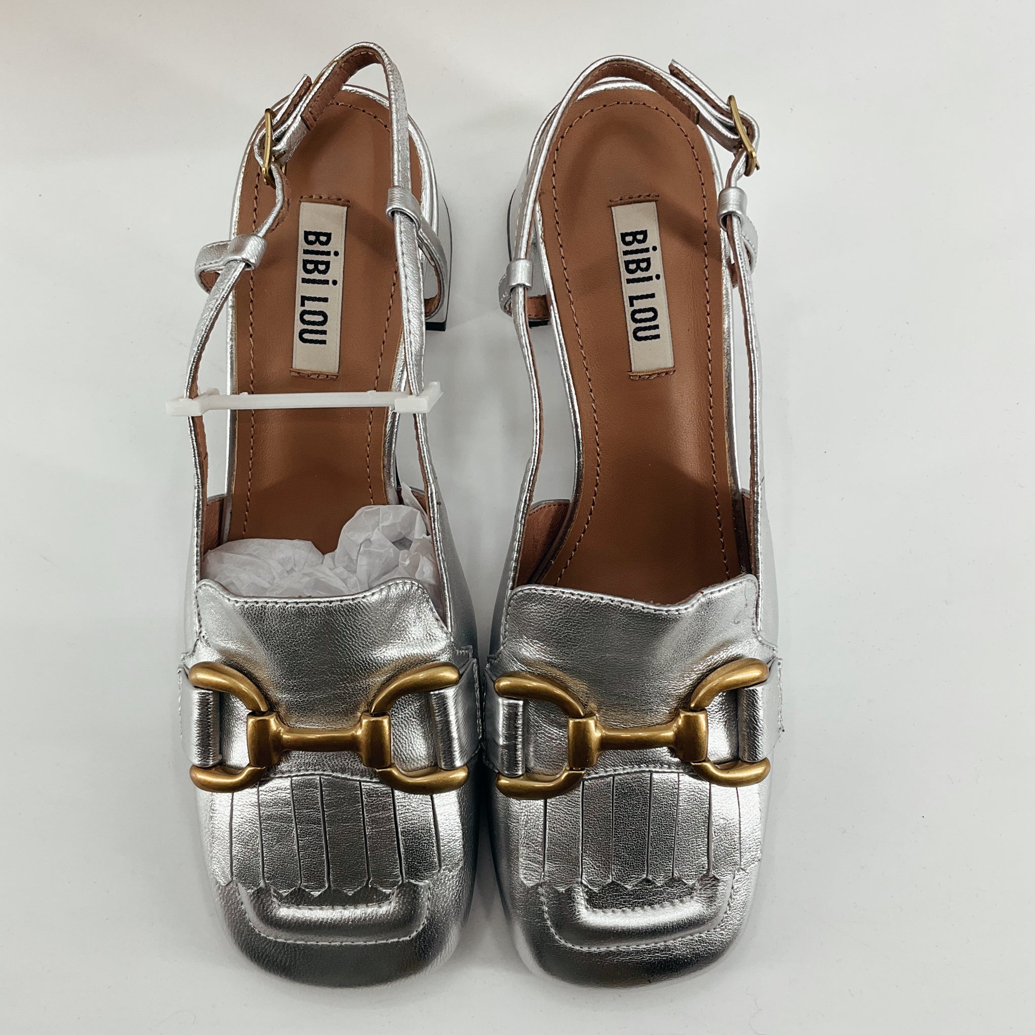 Bibi Lou Silver Metallic Kiltie Loafer Block Heels | NWT | Size 7