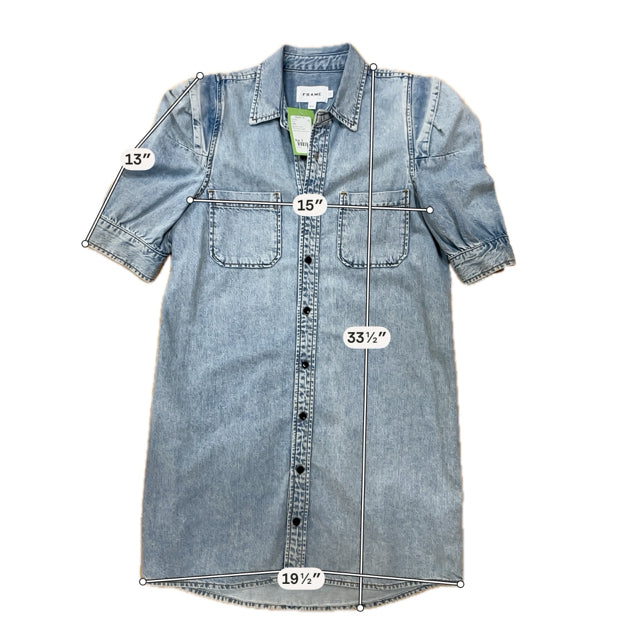 Frame Cresthaven Denim Puff Sleeve Mini Shirtdress Light Wash Size Small