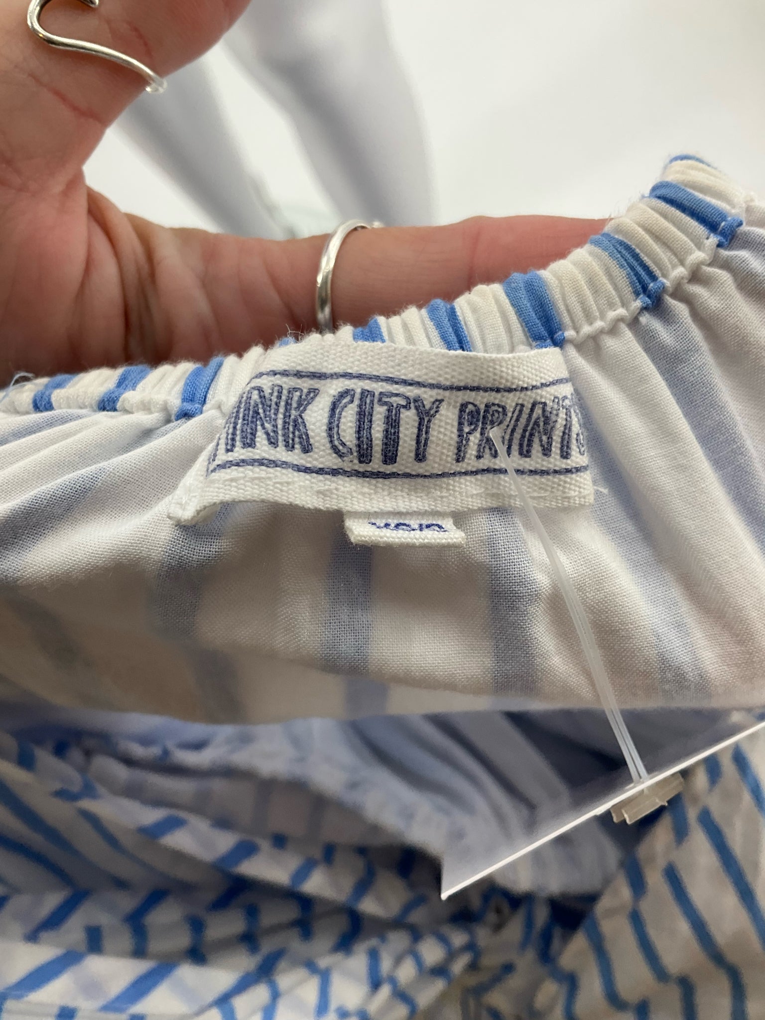 Pink City Prints Isabel Blue & White Stripe Tiered Maxi Dress XS/S