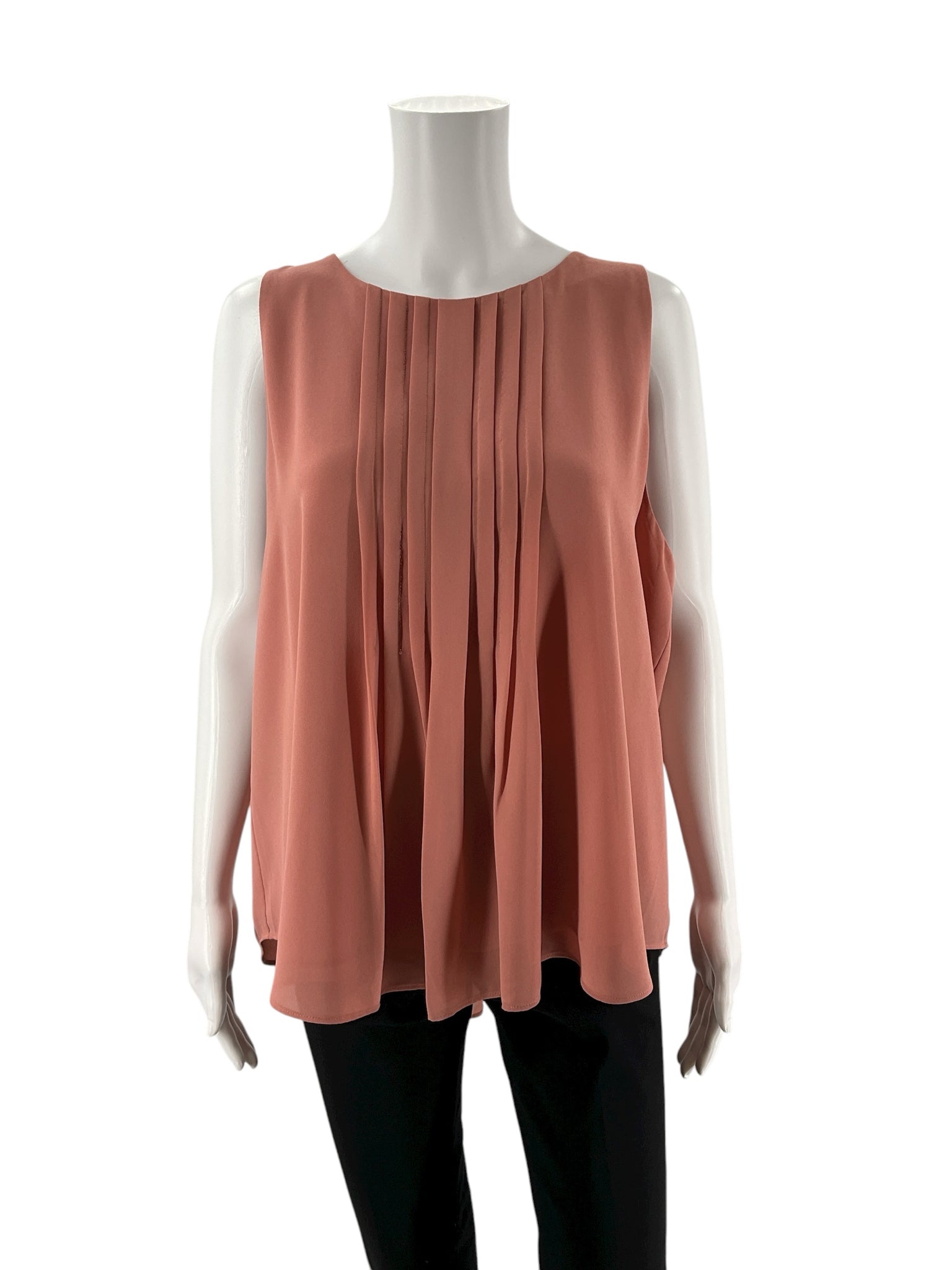 Ann Taylor Pleated Sleeveless Chiffon Shell Top Salmon Pink | XL