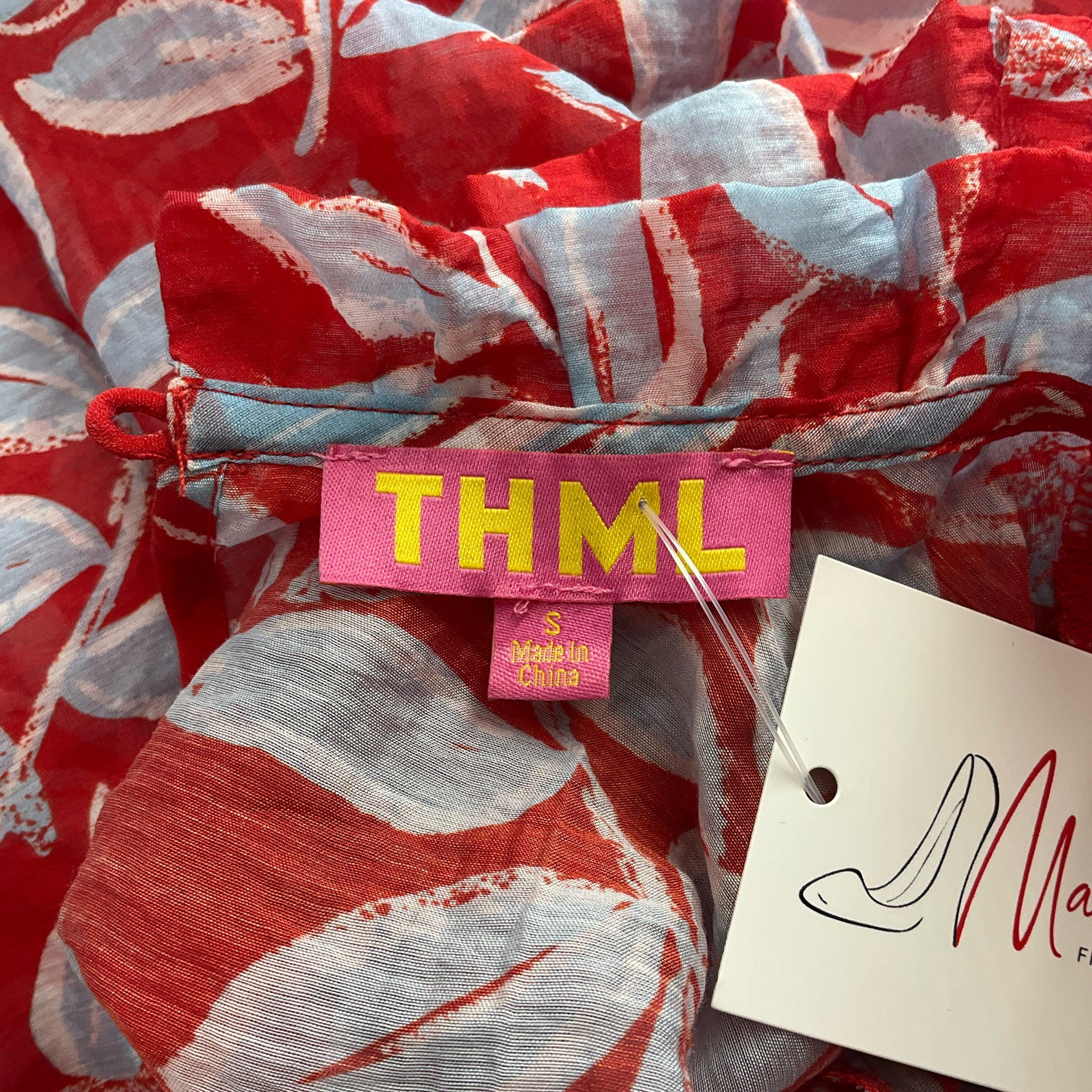 THML Red/Light Blue Print Top - Size Small