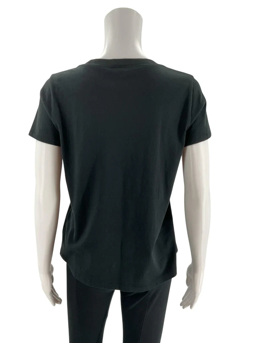 Madewell black solid short sleeve top in size small on a hanger, showcasing soft fabric and classic style.