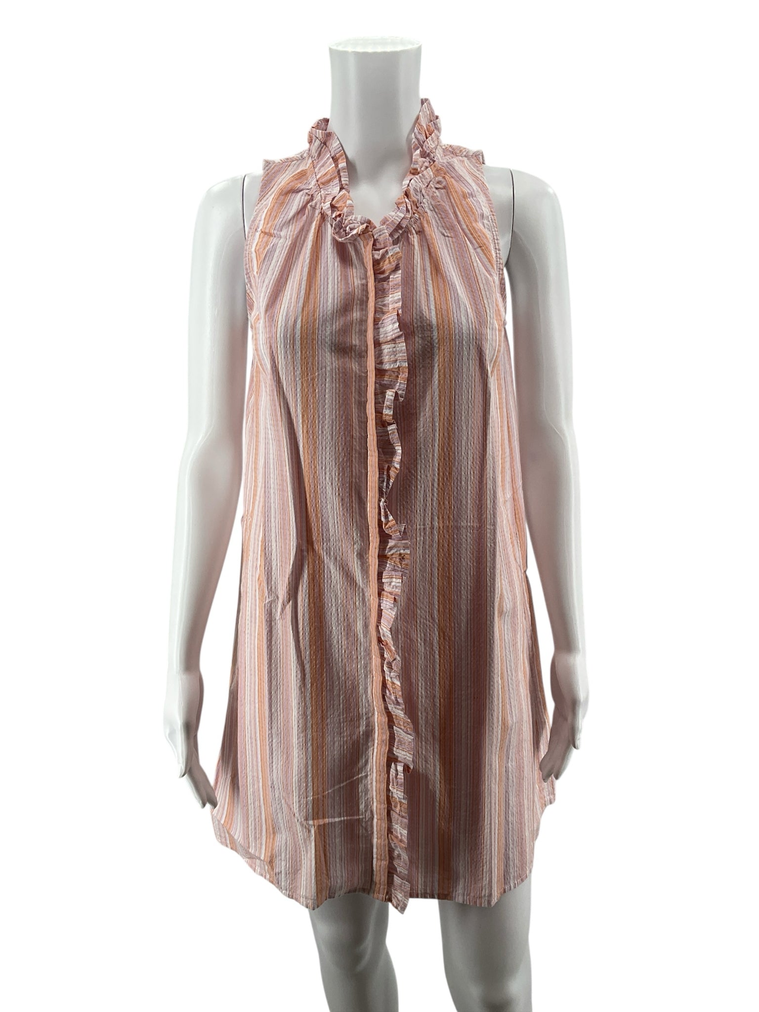 Sundays White/Pink/Orange Sleeveless Anthropologie Ruffled Striped Tunic Mini Dress Size XS - Size XS
