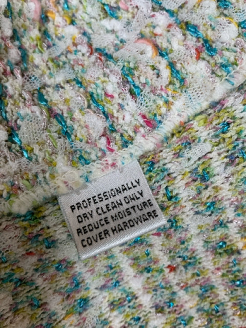 St. John Collection white/aqua/pink Jacket Pastel Tweed Boucle Knit Jacket Size 18 - Size 16