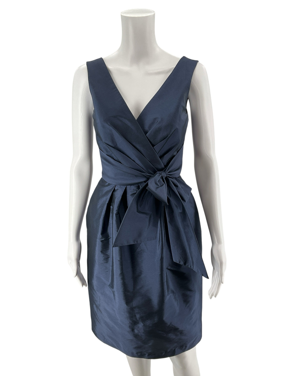 Alfred Sung Navy Blue Sleeveless V-Neck Tie-Waist Dress - Size 2 - ONLINE ONLY