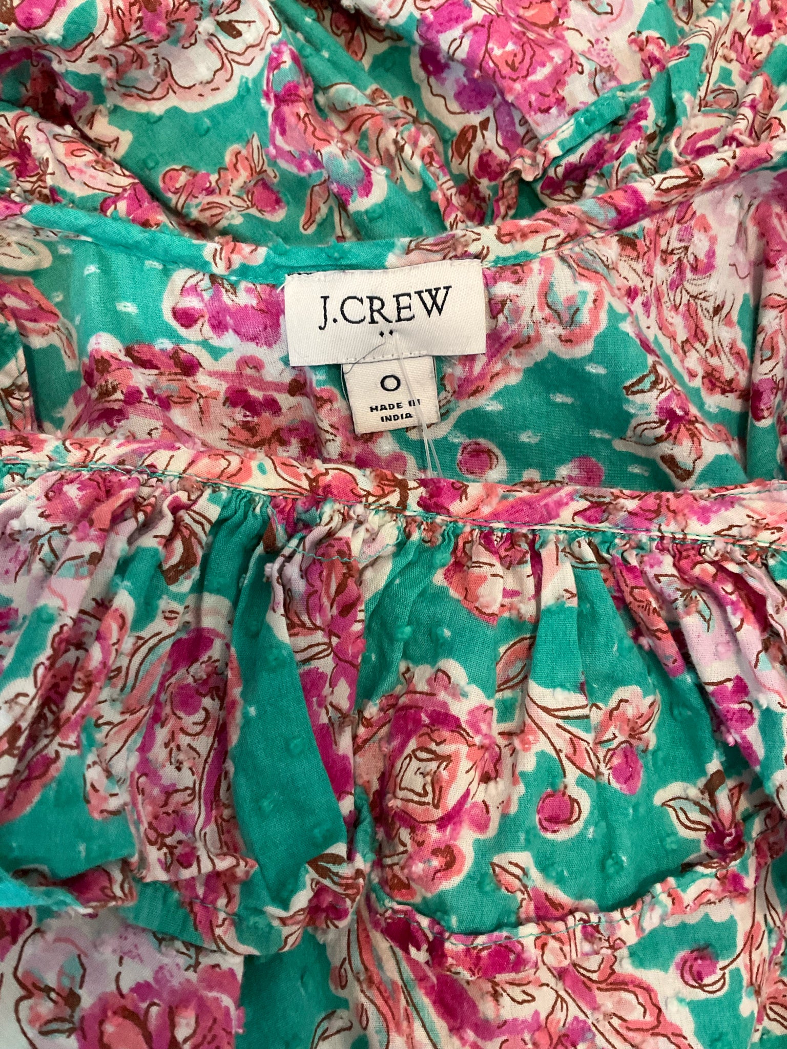 J.Crew Turquoise/Pink Maxi Ruffle-Strap Tiered Floral Paisley Midi Dress Cotton Size 0 - Size 0