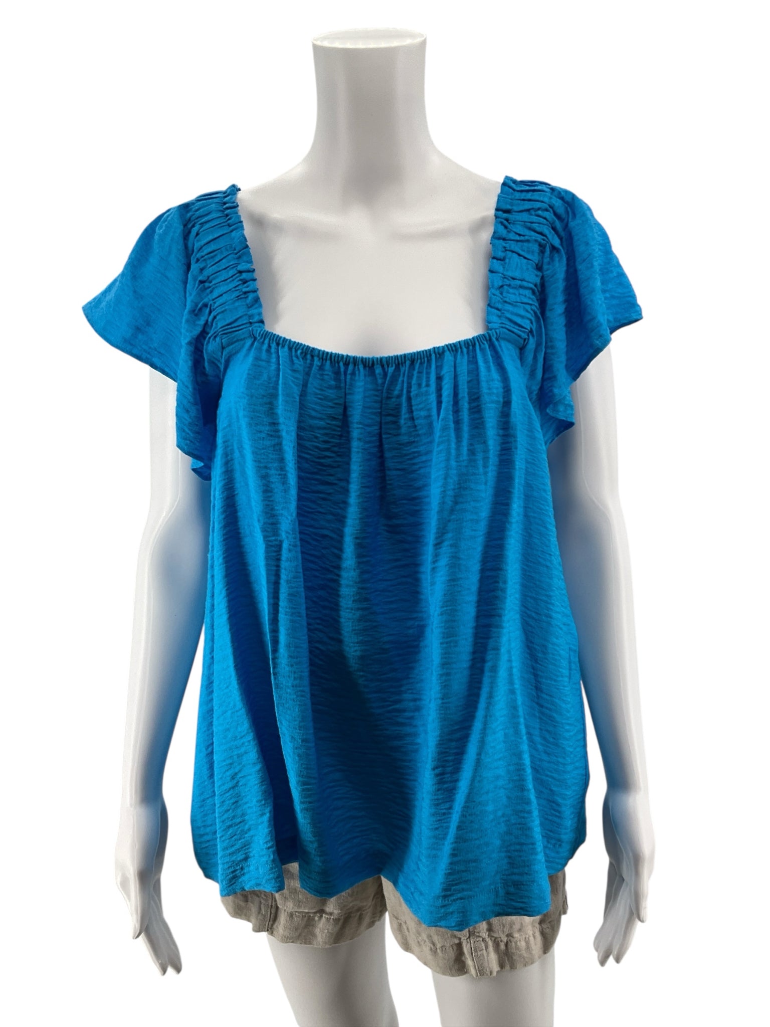 Lilly Pulitzer Katalina Top Size Large Turquoise Ruffle Square Neck Blouse NWT