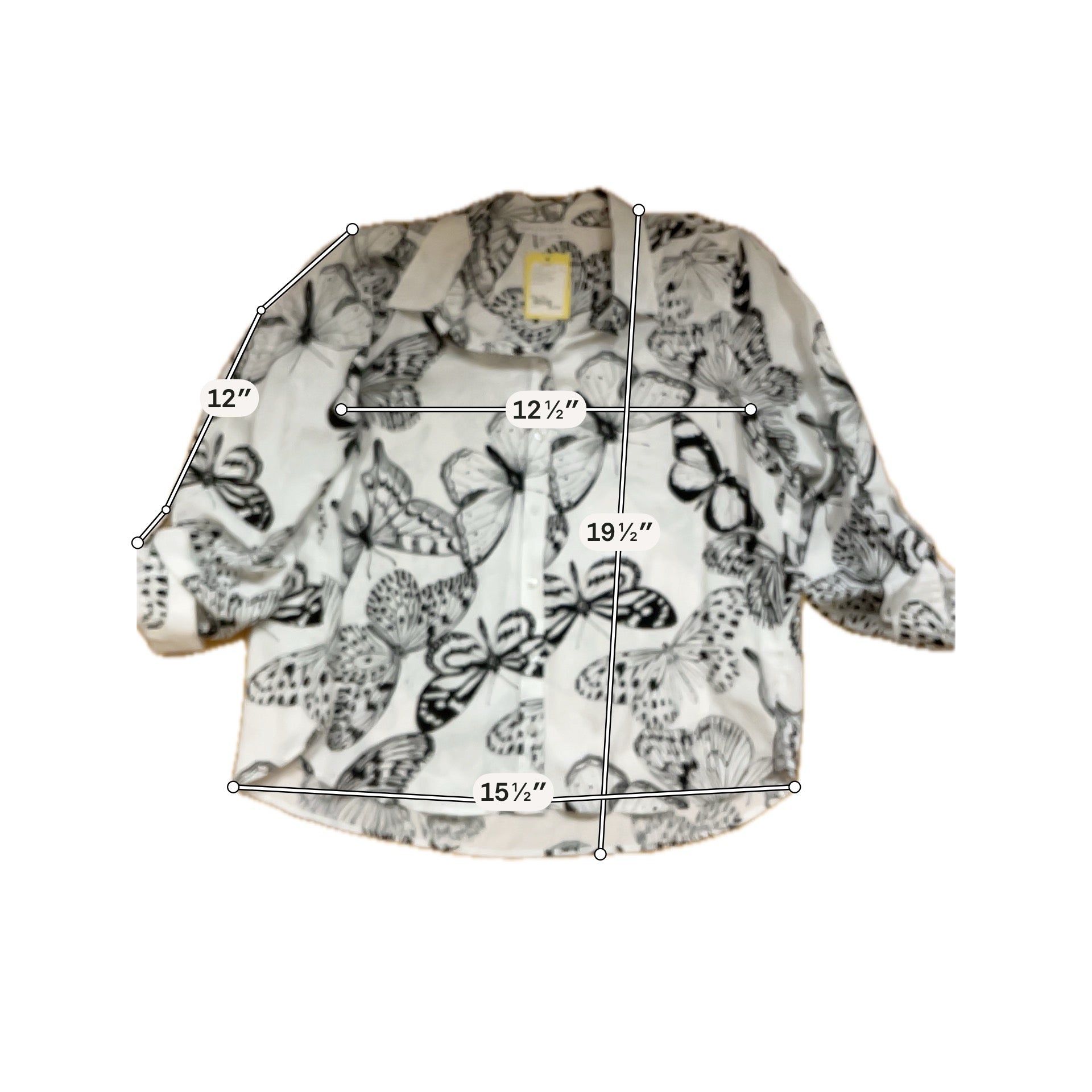 Jane & Delancey Butterfly Print Button Down Roll-Tab Blouse Size XL