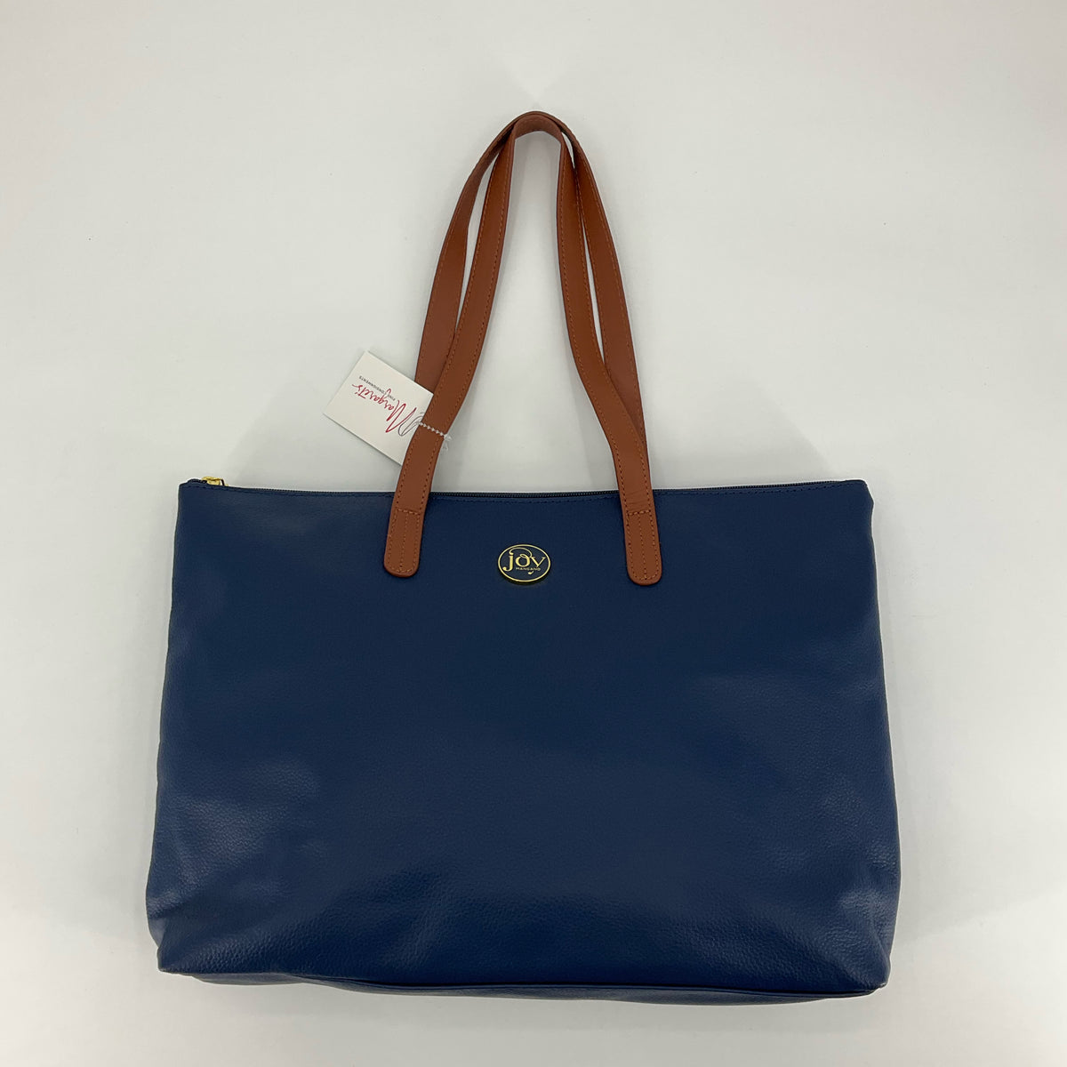 Mango Womenswear Navy Blue Pebbled Tote Bag with Tan Straps - ONLINE ONLY