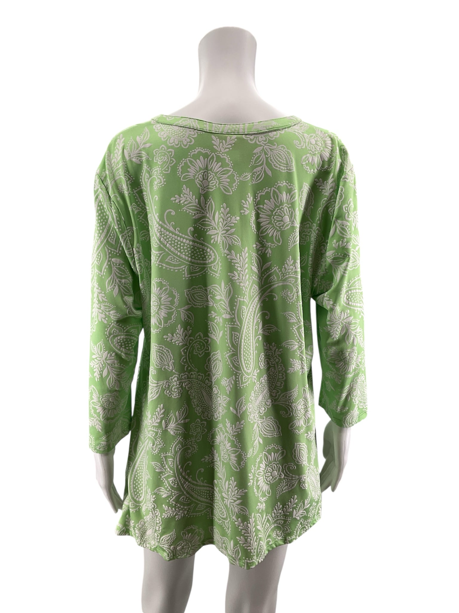 Ruby Rd. Green & White Paisley Notch Neck Tunic Top XL