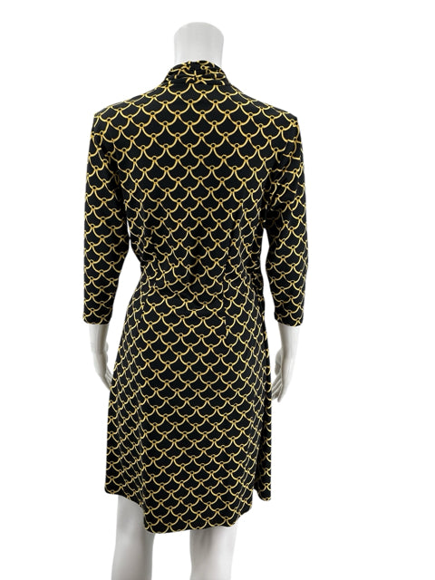 J. McLaughlin Black/Gold Sheath Catalina Cloth Black & Gold Chain Print Ruched Dress Size Small - Size S
