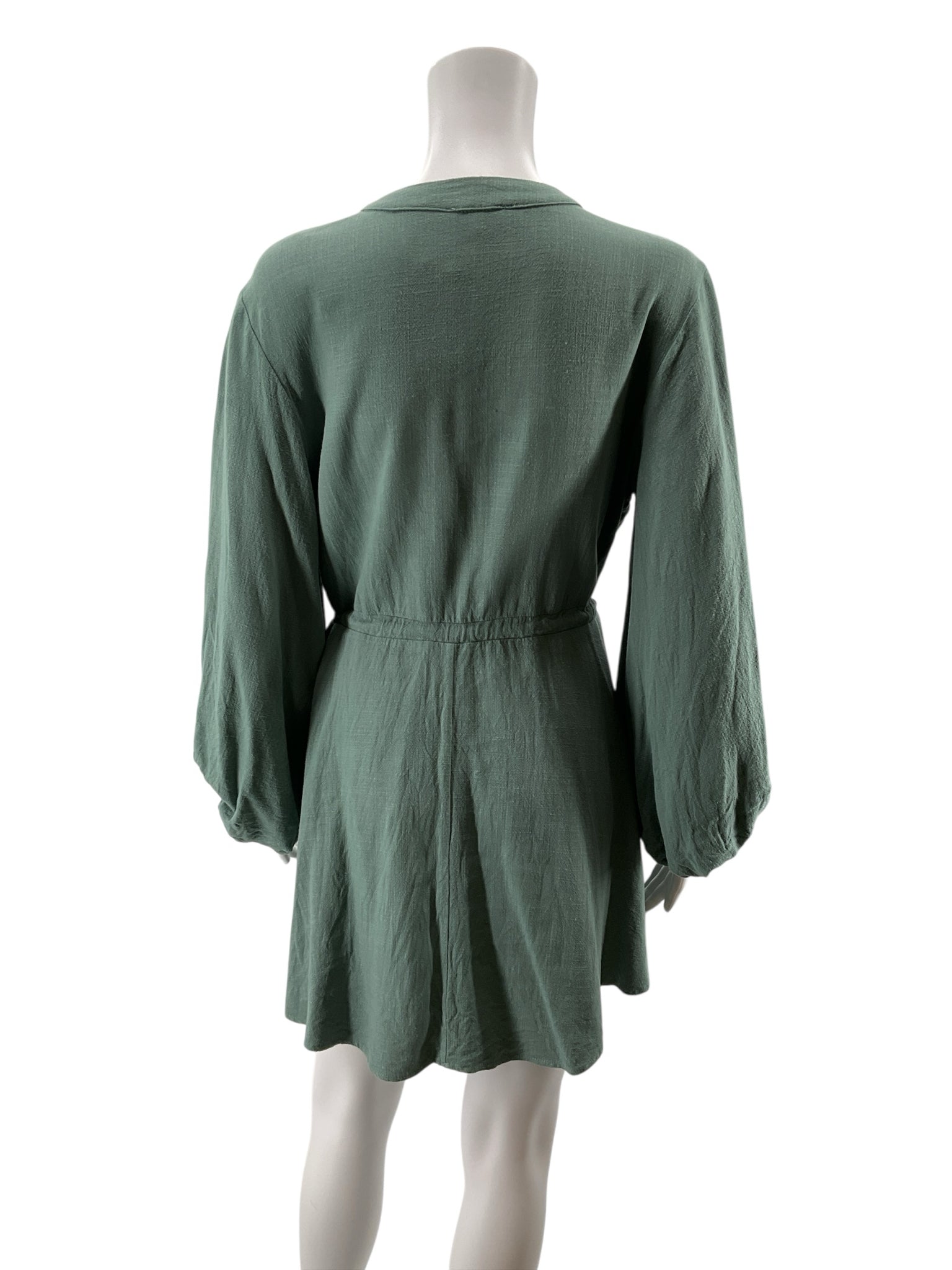 Entro Sage Green Linen Blend Button-Front Mini Dress | Size Small