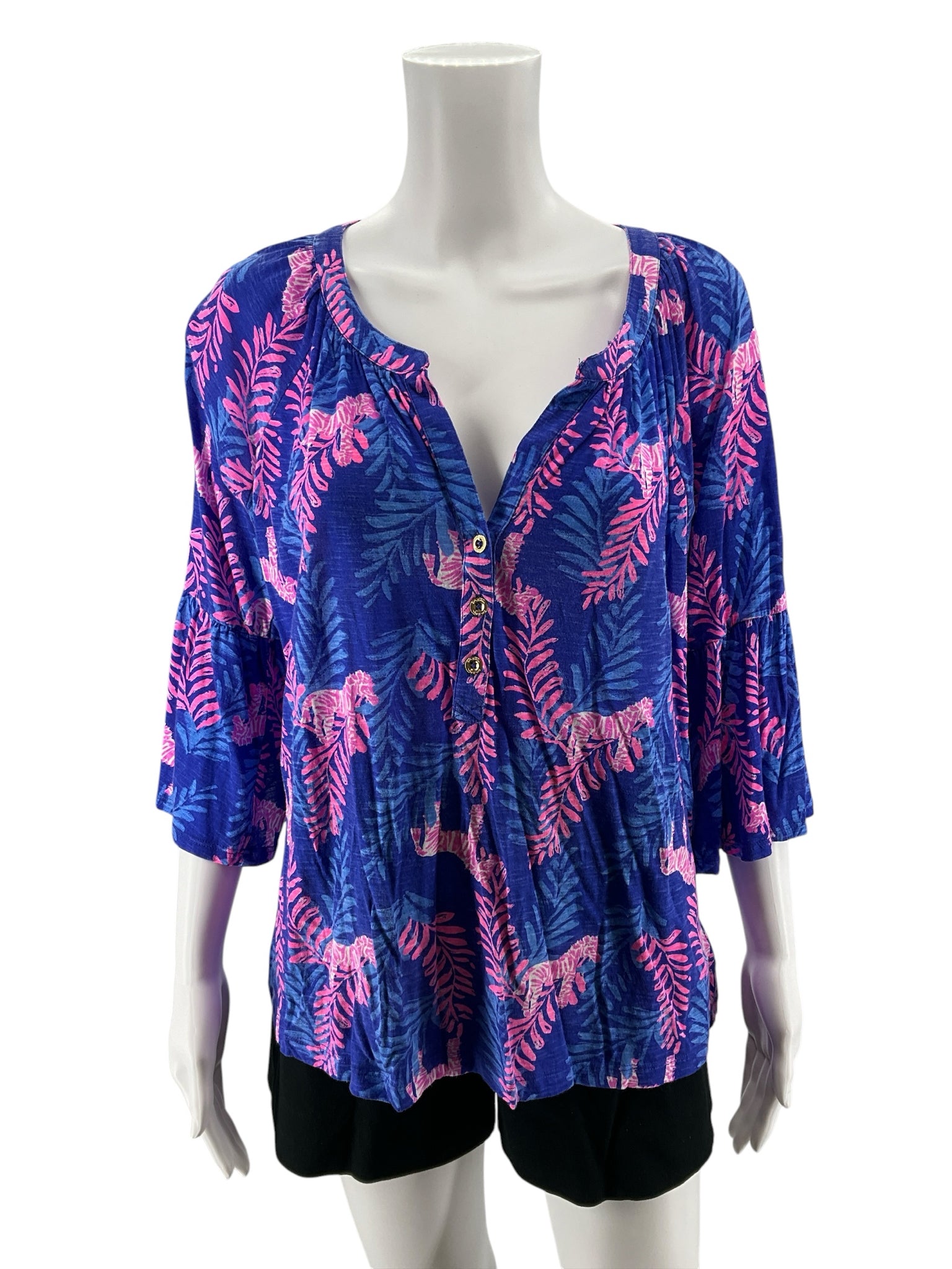 Lilly Pulitzer Matilda Tunic Top On Parade Print Blue Pink Zebra Size Large