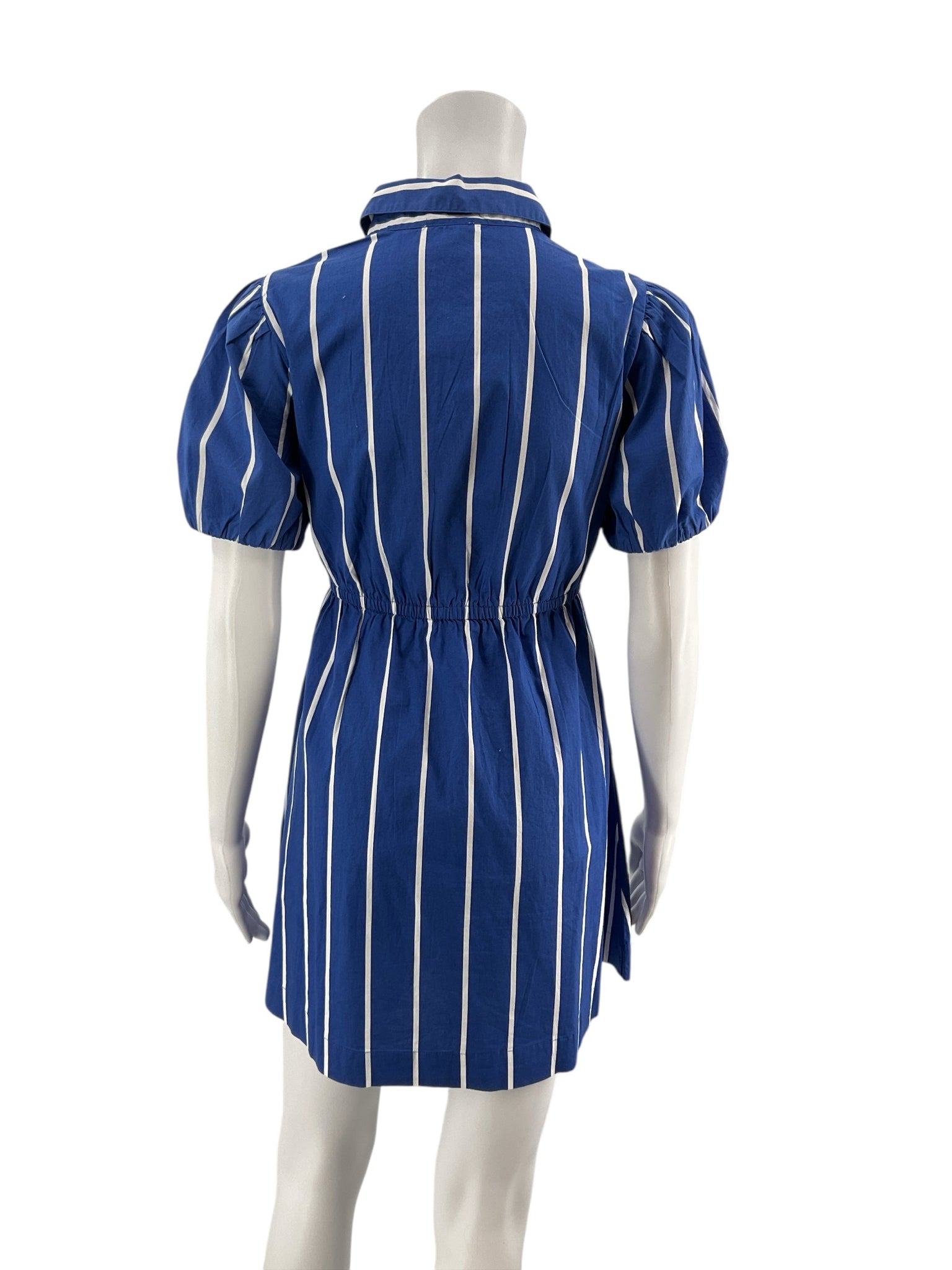 J. Crew blue/white Mini Striped Puff Sleeve Mini Shirtdress with Pockets Blue White Size 2P - Size 2P