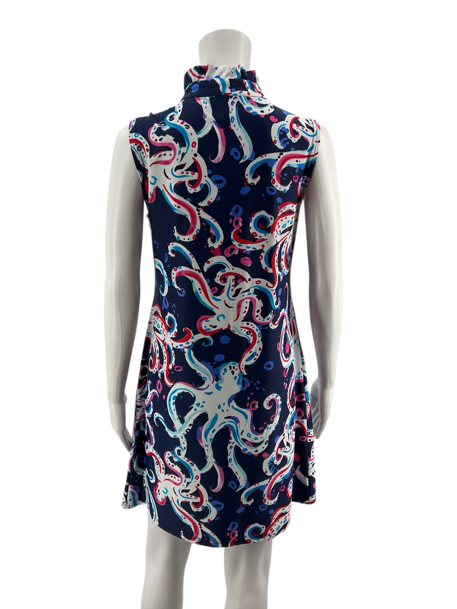 Aryeh Navy/white/pink Sleeveless Navy/white/pink Print Pre-Owned Ladies Dress - Size Small - Size S