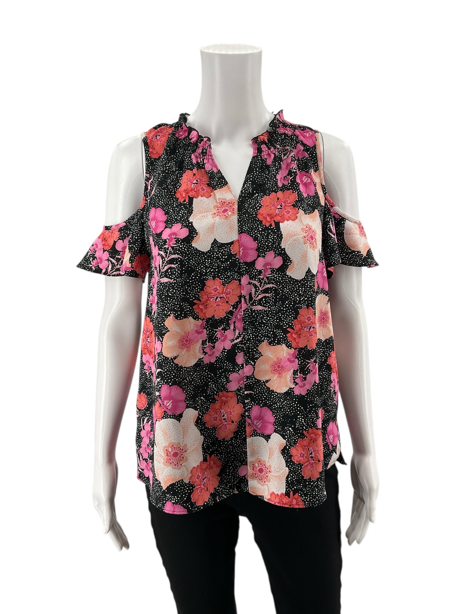 Charter Club Black/Pink/Orange Floral Pre-Owned Casual Top - Size Small Petite