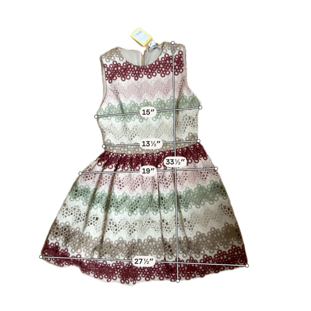 Alice + Olivia tan/maroon/green Fit and Flare Alice + Olivia Tan/Maroon/Green Circles Pre-Owned Ladies Dress - Size 6 - Size 6