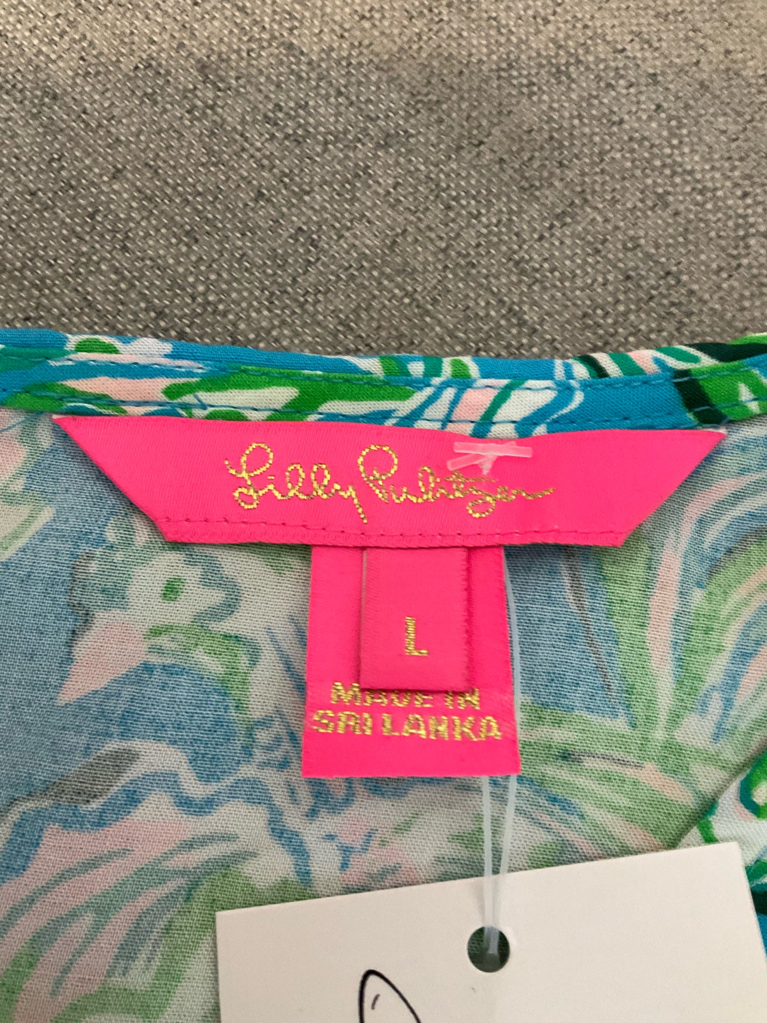 Lilly Pulitzer Florin Button Back Sleeveless Top Large Turquoise Green Floral