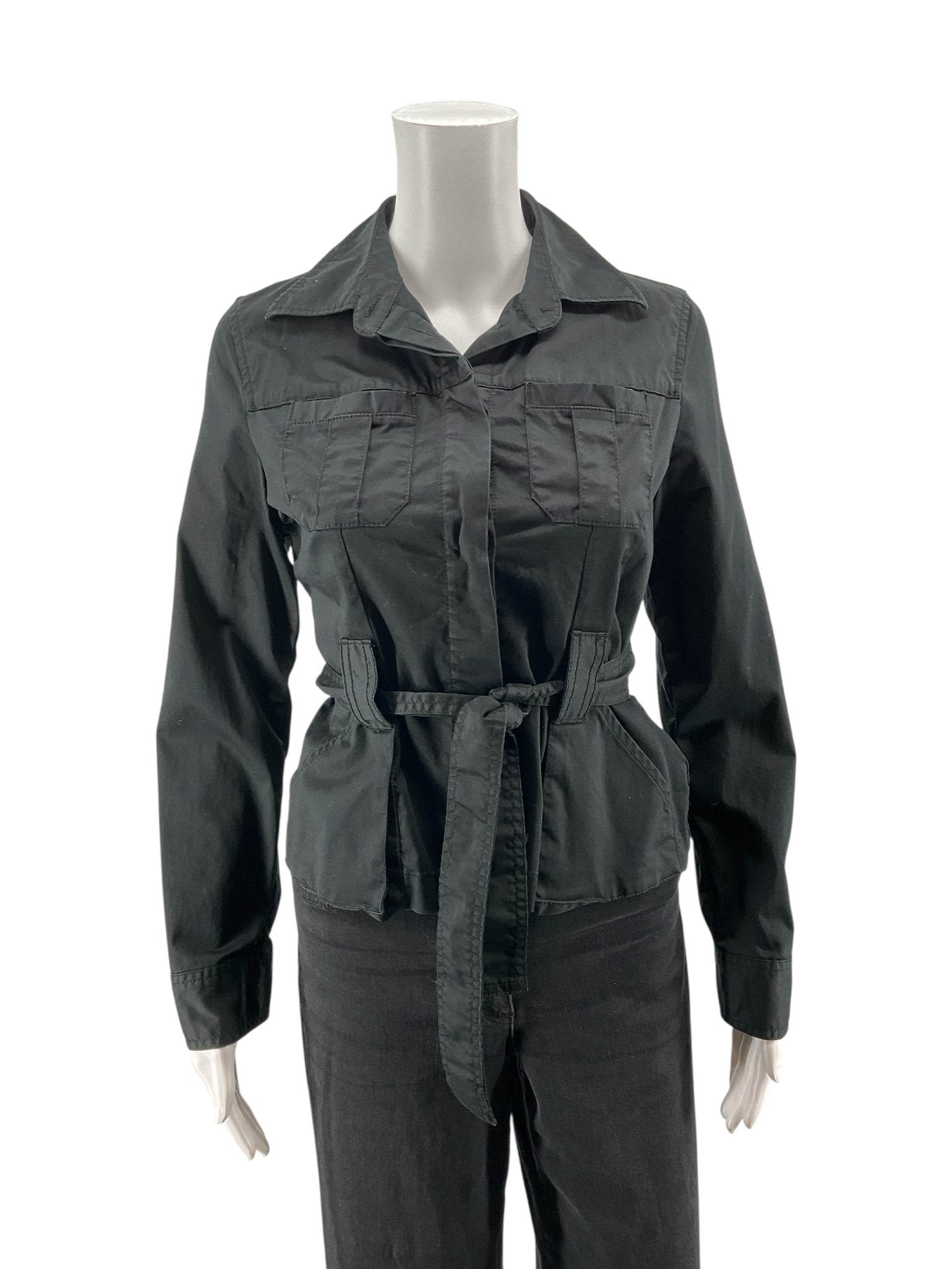 Old Navy Black Cotton Stretch Utility Jacket with Belt | Size Small - ONLINE ONLY