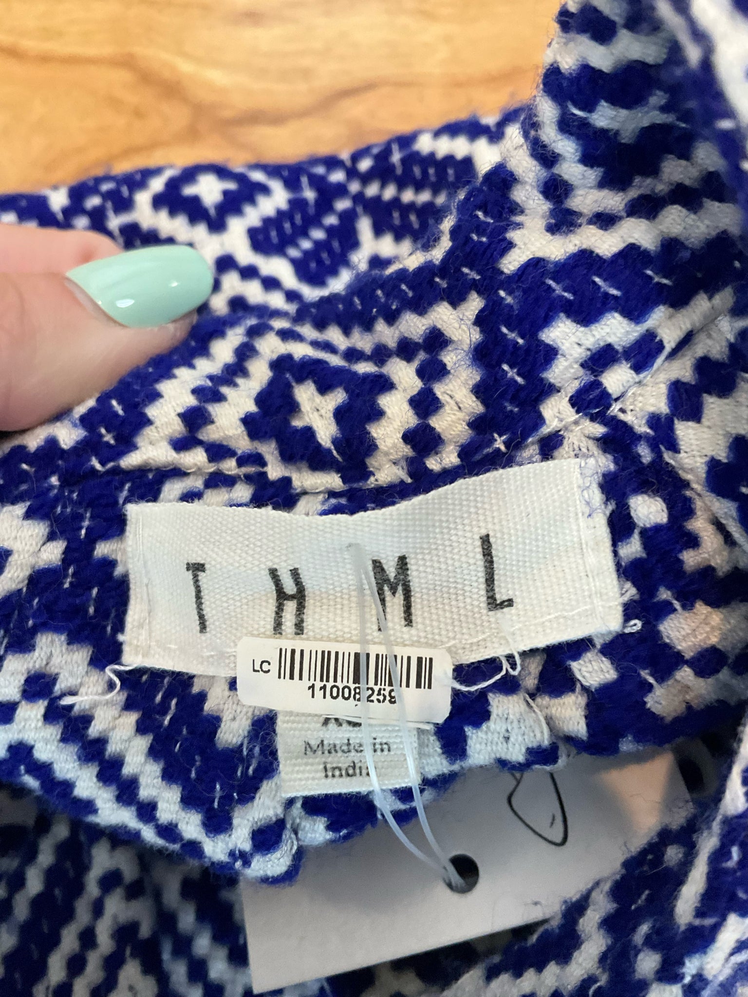 THML Geometric Fringe Hem Halter Top Blue White Boho XS