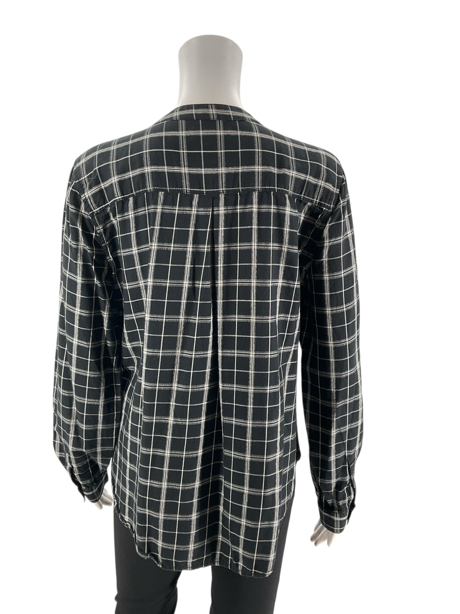 Calvin Klein black and white plaid casual top for ladies, size large, featuring a relaxed fit and stylish design.