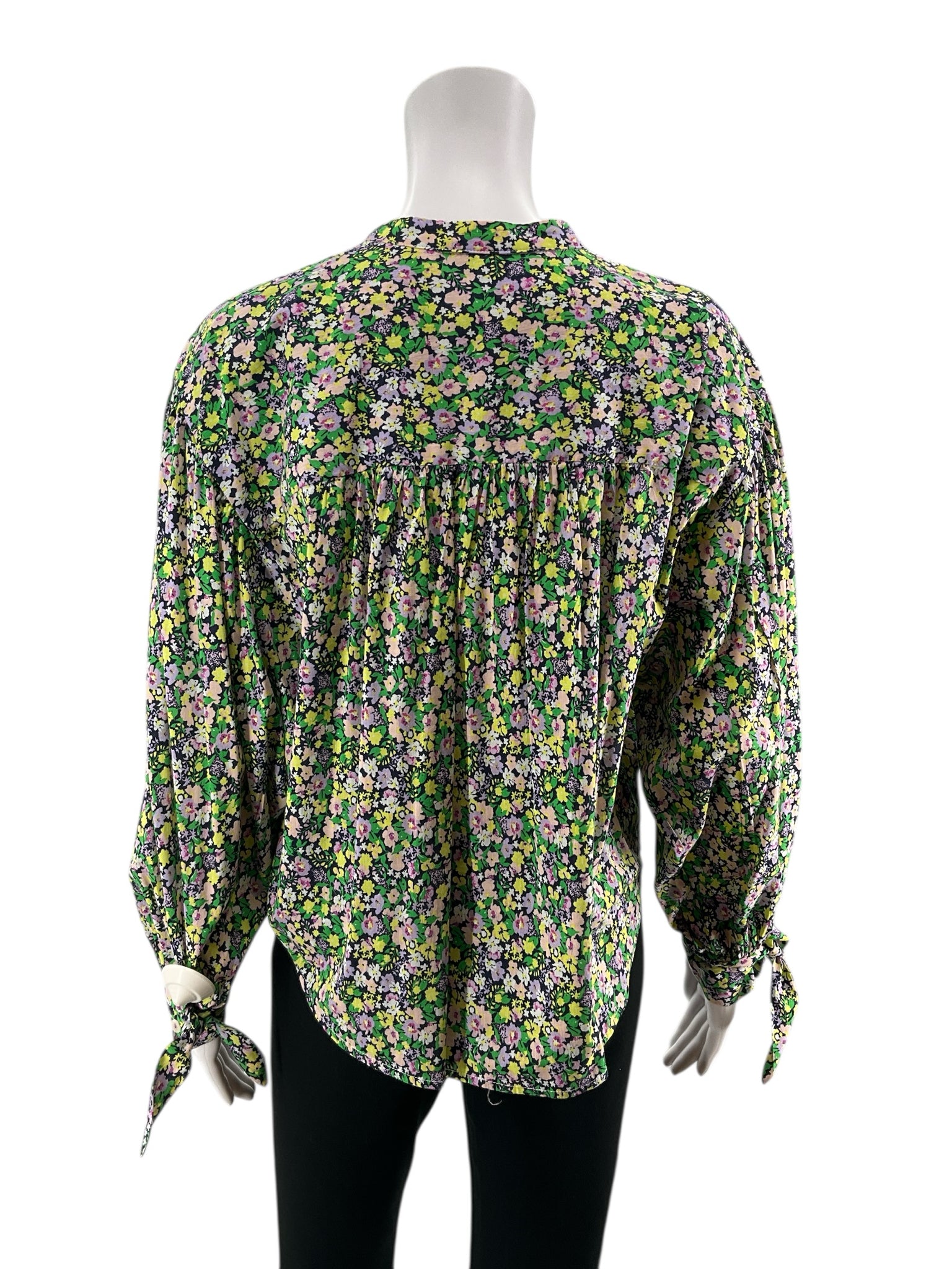 Maeve by Anthropologie multi Long Sleeve Ditsy Floral Peasant Blouse Tie-Cuff Size Small - Size S
