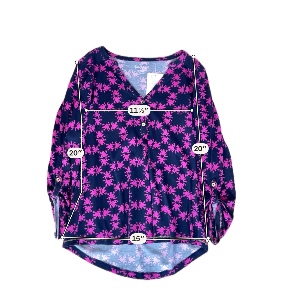 Lilly Pulitzer Skipper Popover Henley Top Downstairs Print Navy Pink Size L - Downstairs
