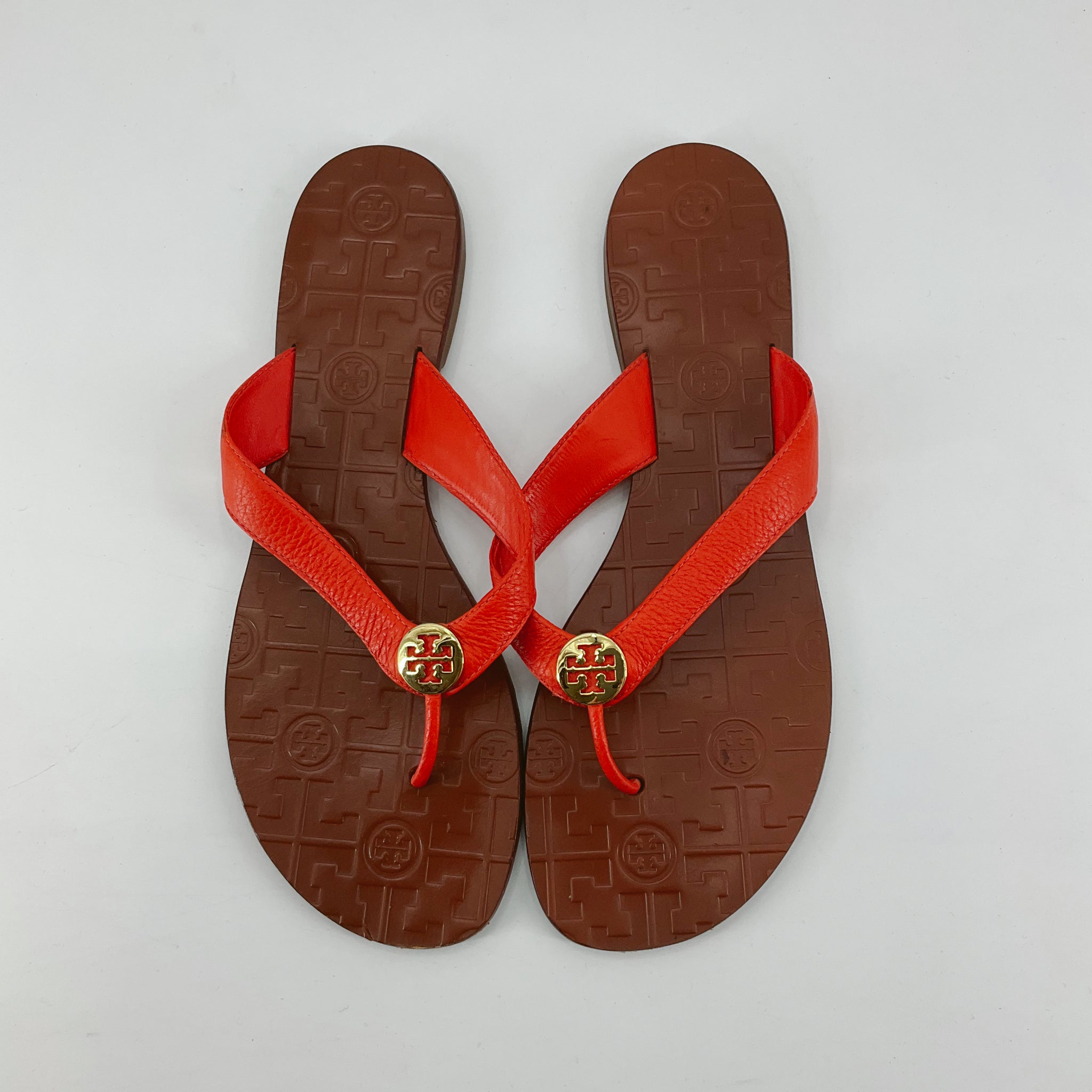 Tory Burch Orange Solid Pre-Owned Ladies Sandals - Size 10