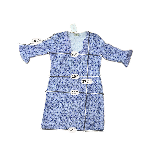 Katherine Way Amalfi Medallion Print Dress Blue White 3/4 Sleeve XL