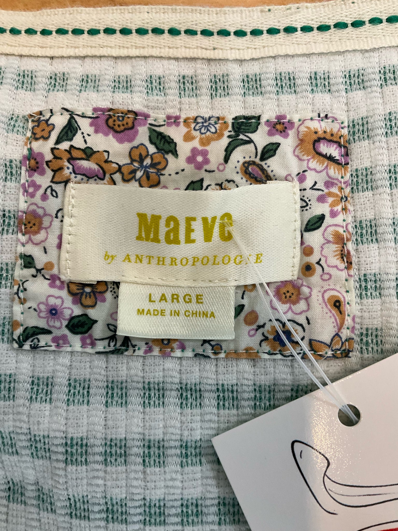 Maeve by Anthropologie Green & White Stripe Waffle-Knit Tank Top | Size Large