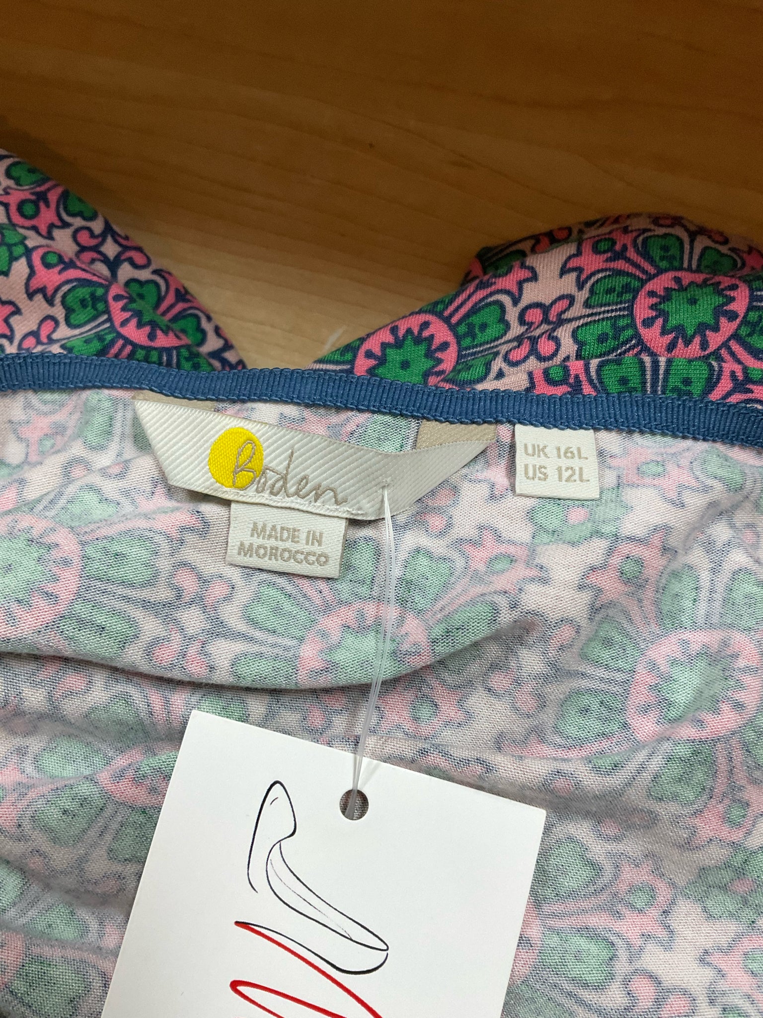 Boden Imogen Jersey Dress US 12L Geometric Tile Print Pink Green Cap Sleeve