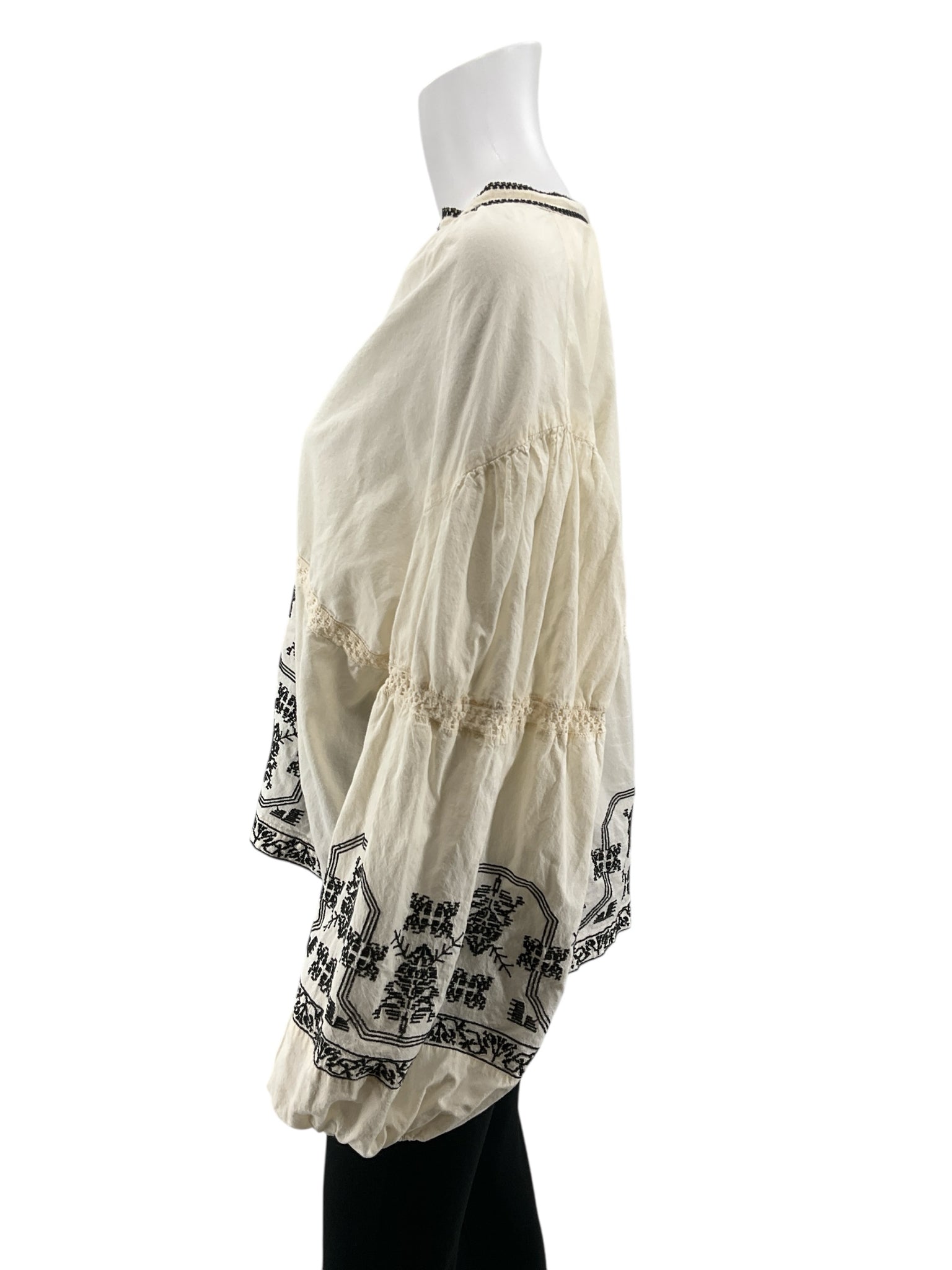 Solitaire Cream Embroidered Bohemian Peasant Blouse Top XL