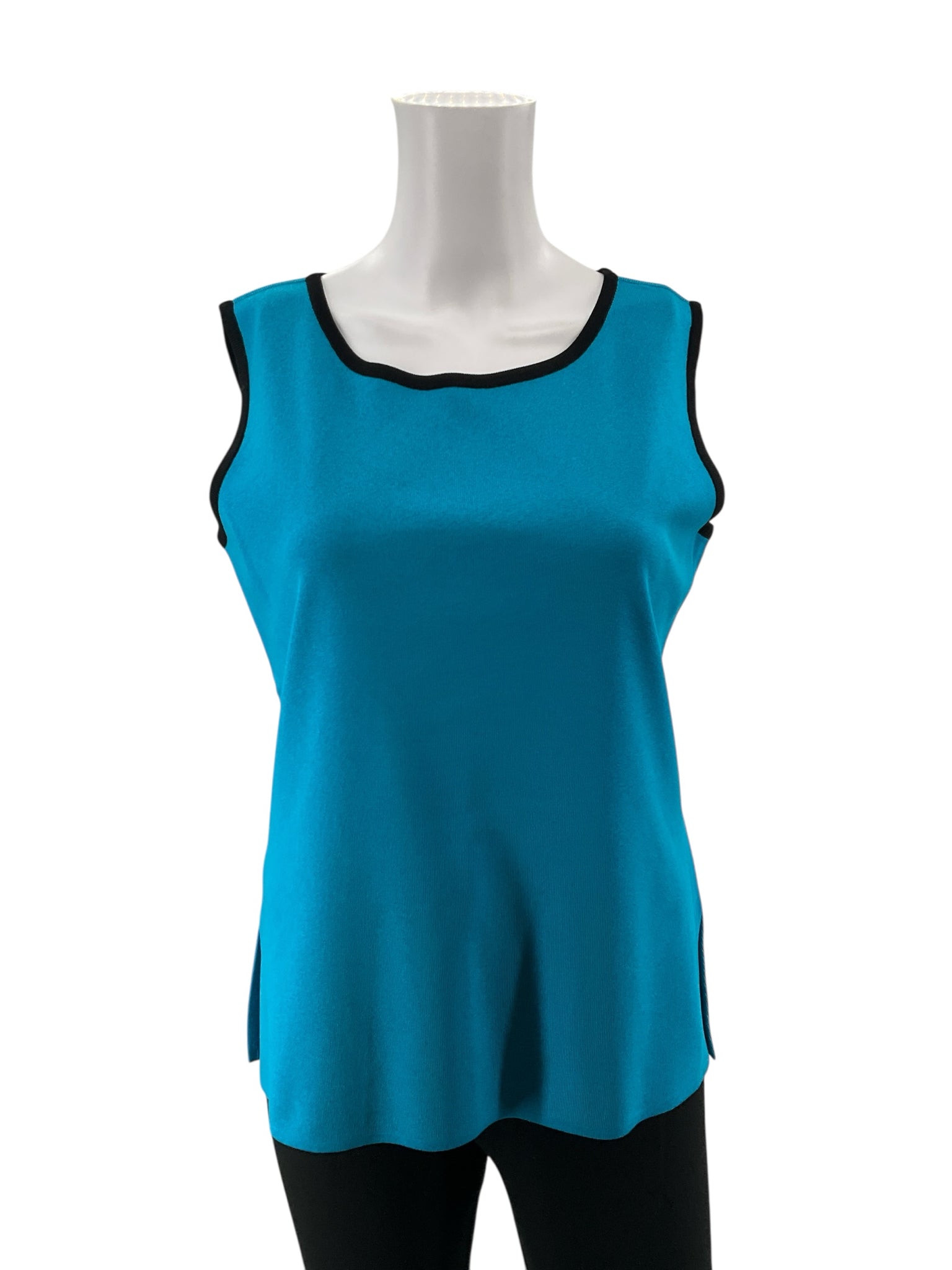 Misook Turquoise Sleeveless Turquoise & Black Trim Sleeveless Ribbed Knit Shell Tank Top Size S - Size S