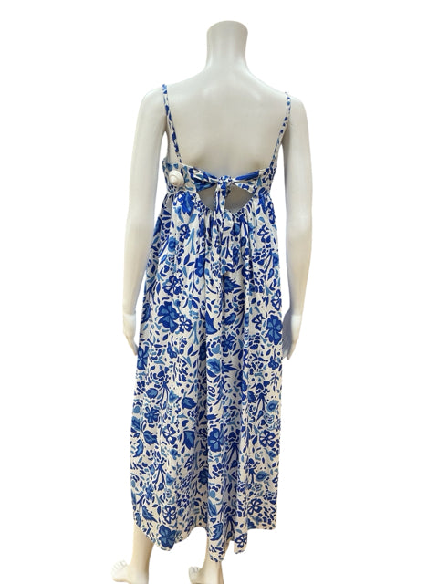THML white/blue Midi Floral Tie-Back Midi Sundress Blue & White Size Small - Size S
