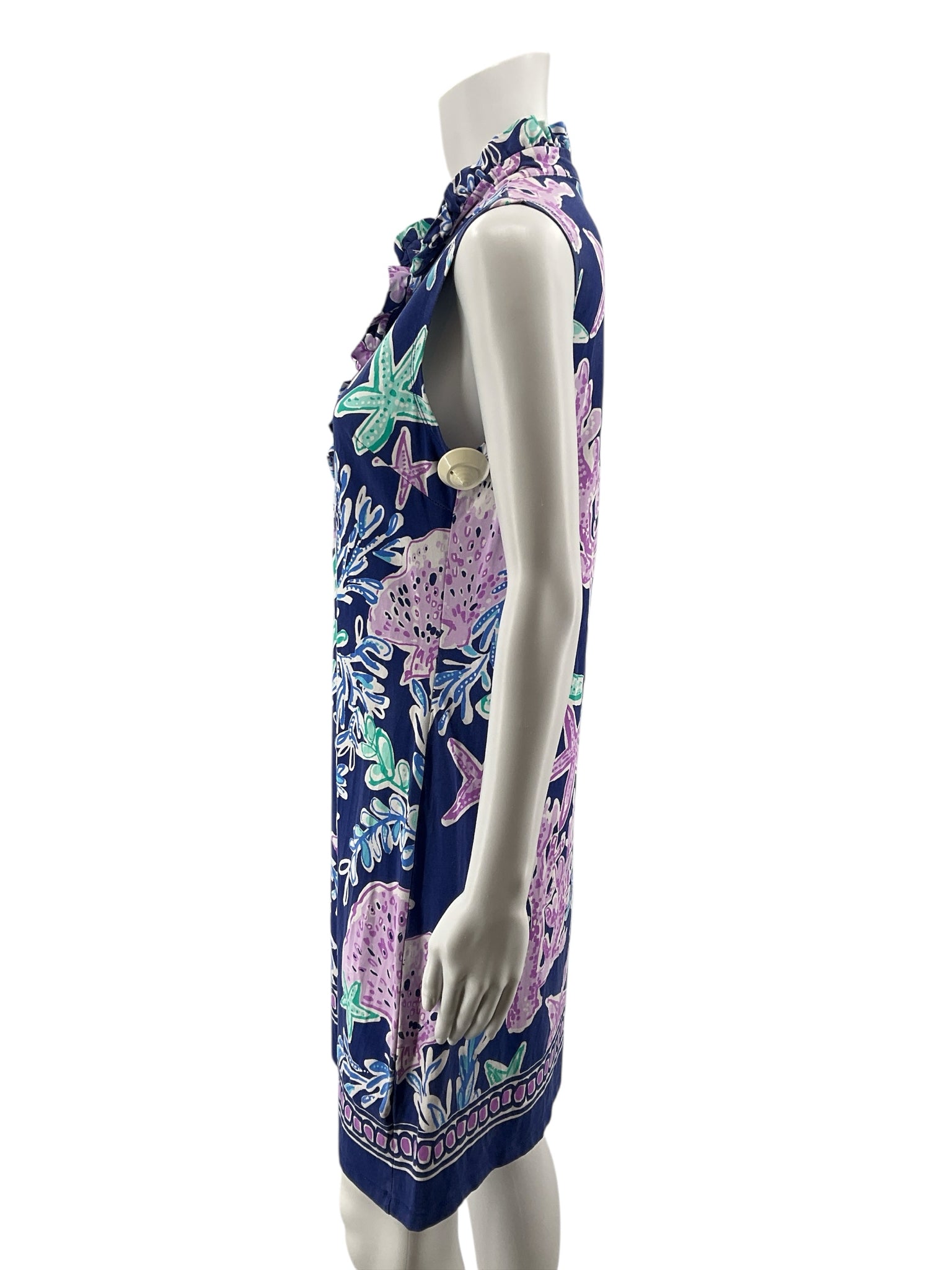 Barbara Erickson Coral Reef Print Ruffle Neck Dress Size Small