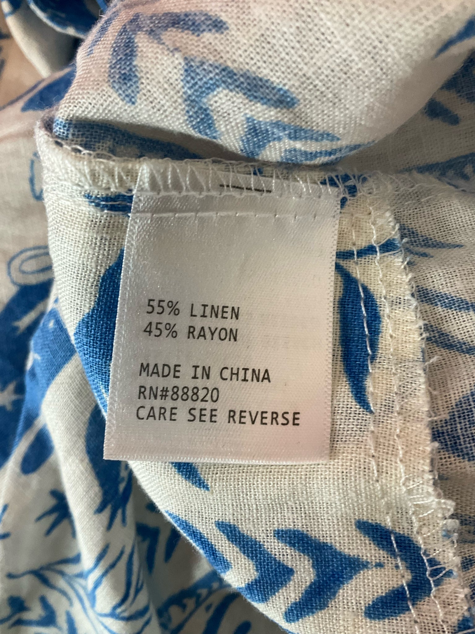 Calypso St. Barth white/blue Sleeveless Coastal Print Linen Blend Tie-Front Tank Top XL - Size XL