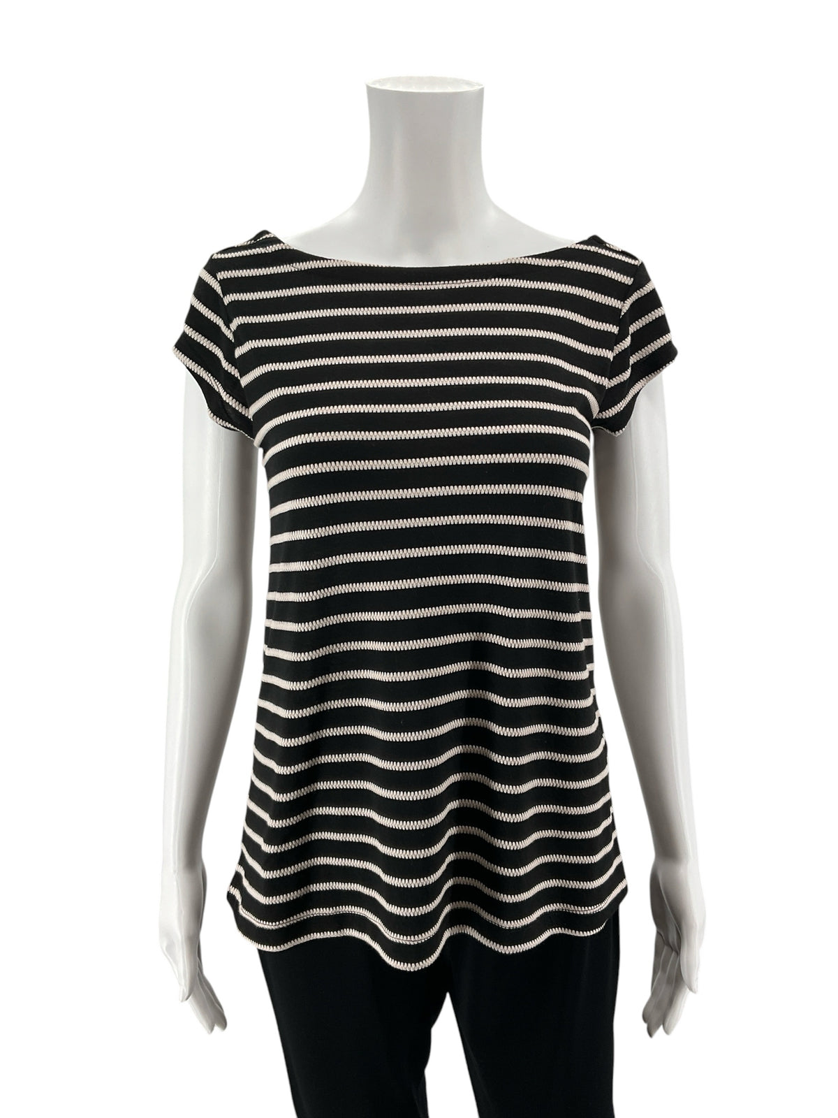 LOFT Striped Keyhole Tie-Back Knit Top Black White NWT Size XS - ONLINE ONLY