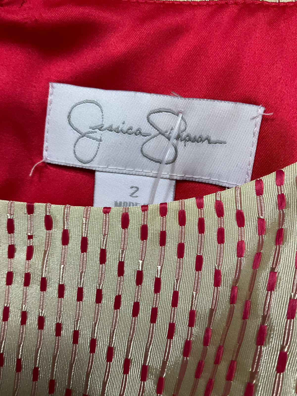 Jessica Simpson Fit & Flare Dress Size 2 Cream Pink Print - ONLINE ONLY