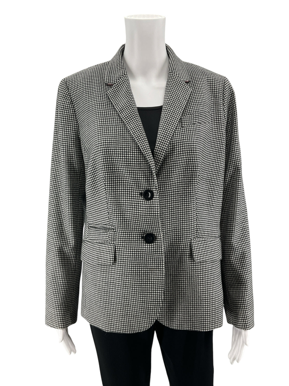 Talbots Houndstooth Checkered Blazer Black White Wool Blend Size 10